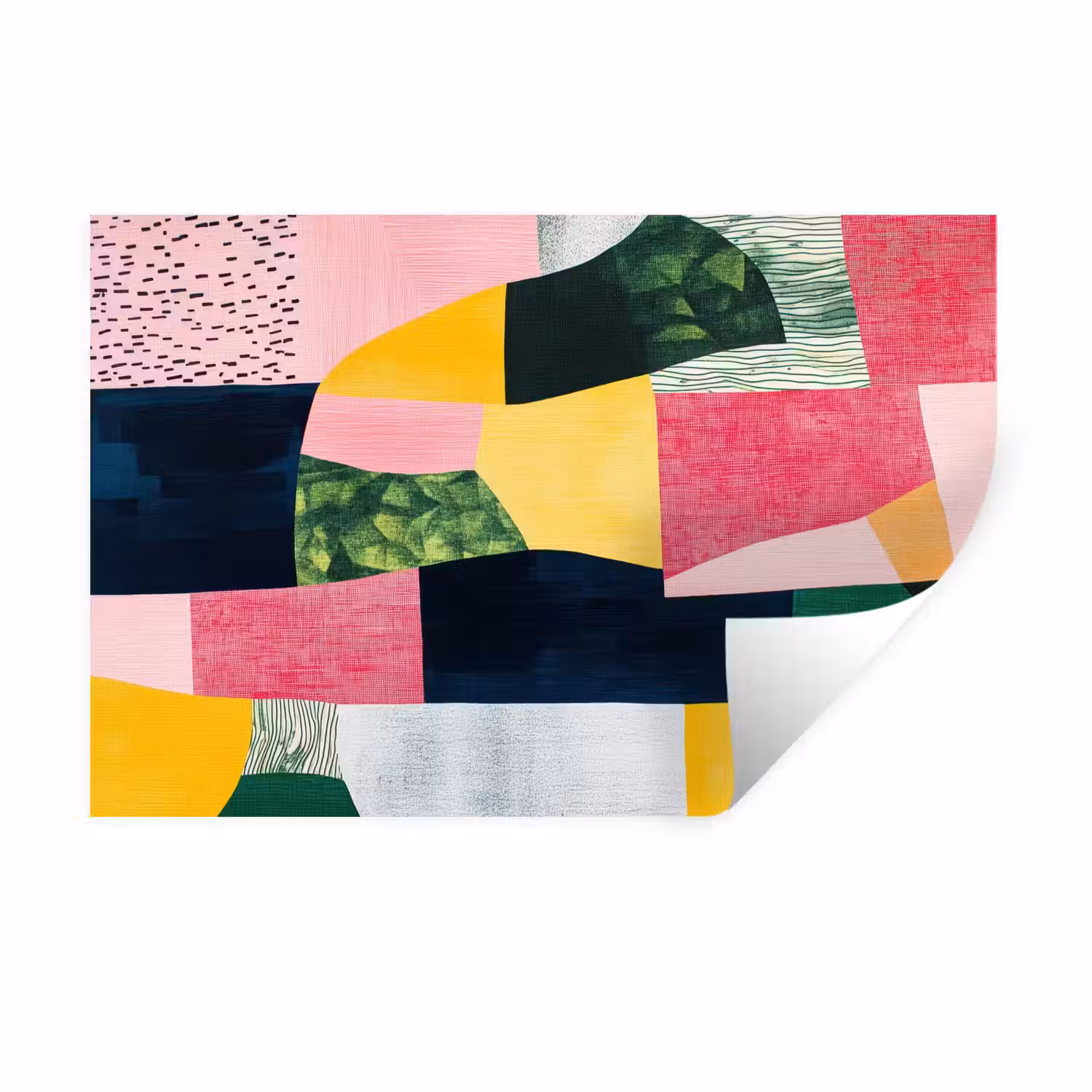 Abstract - Roze - Lappen - Vormen - Geel Muursticker klein -3d