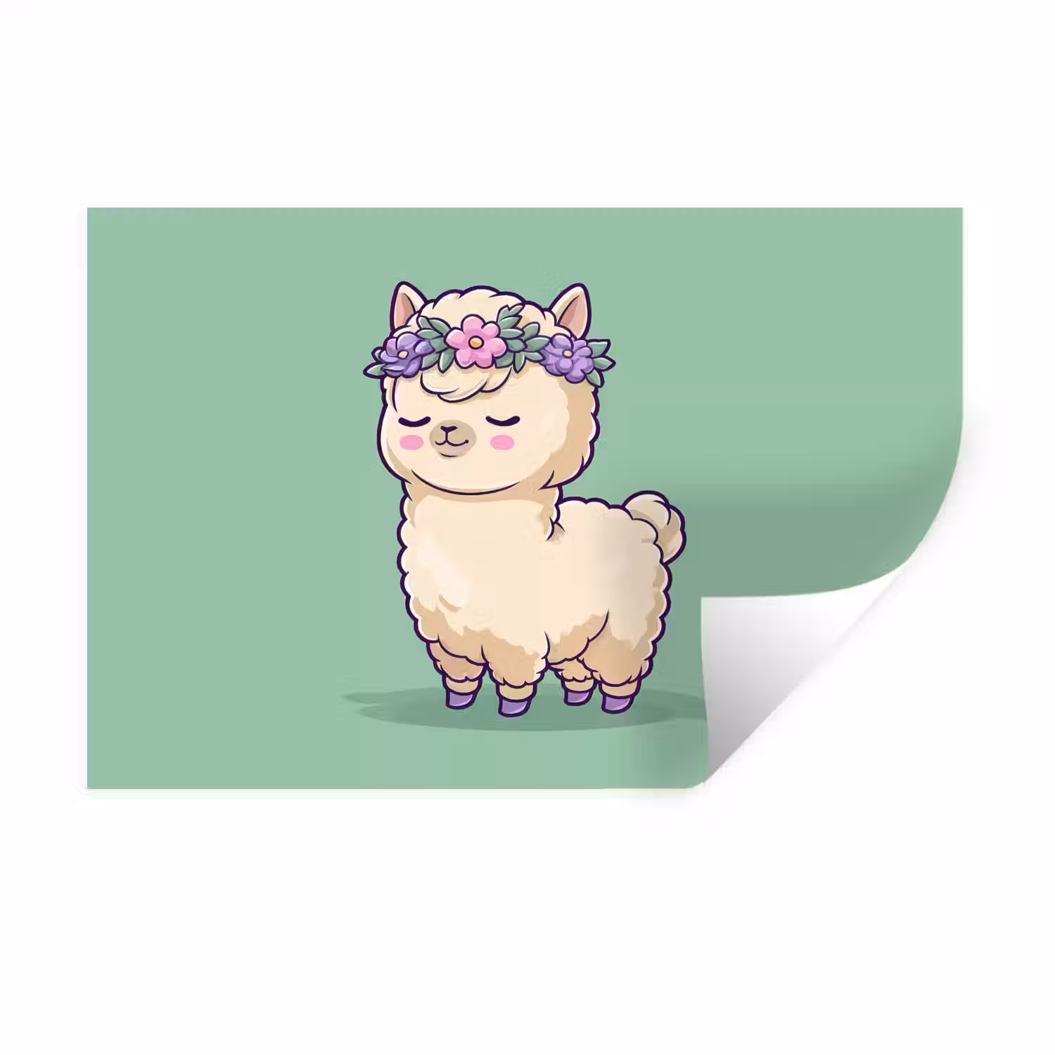 Alpaca - Groen - Bloemendiadeem Muursticker klein -3d