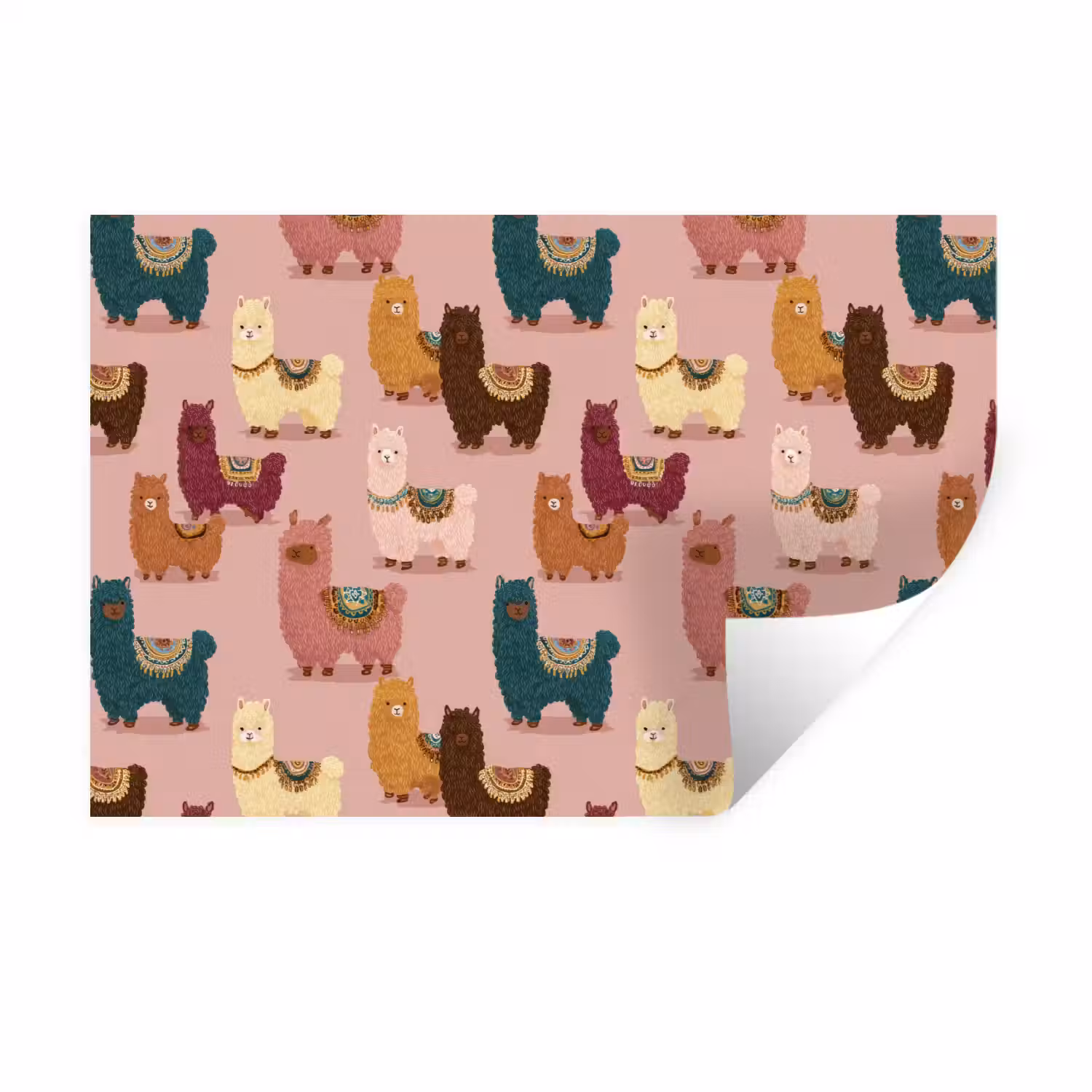 Alpaca's - Patroon - Kleurrijk Muursticker klein 286 -3d