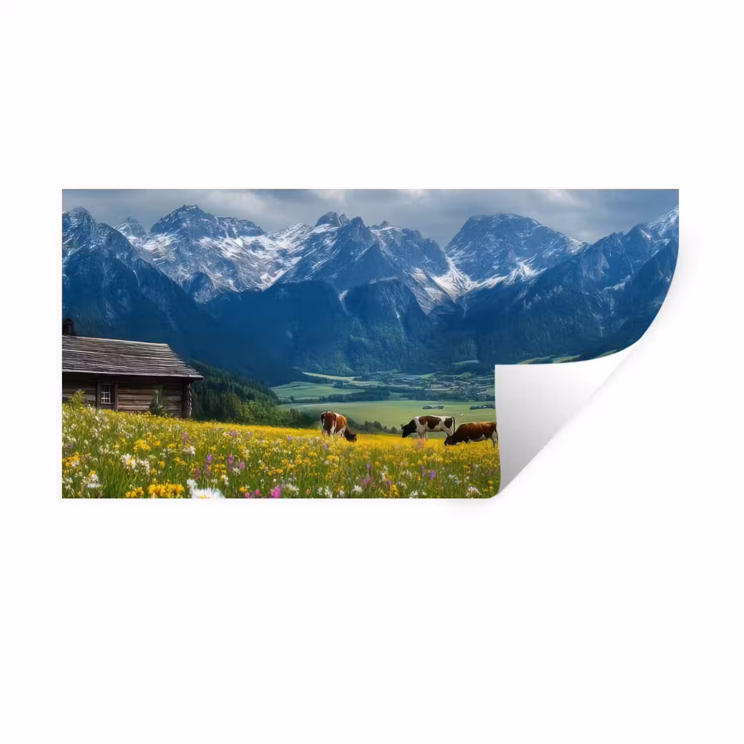Alpen - Weide - Bergen - Koeien Muursticker klein -3d