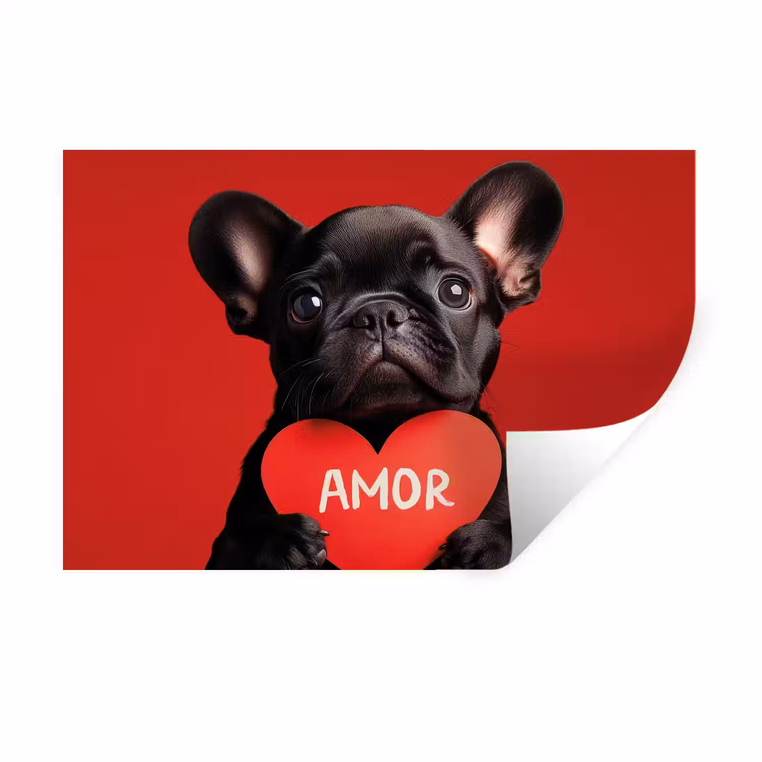 Amor - Hond - Hartje - Rood Muursticker klein -3d