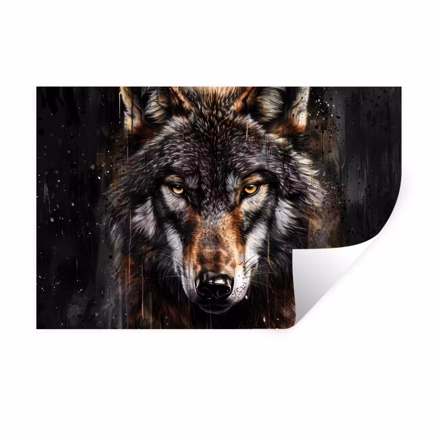 Dieren - Wolf - Portret - Zwart - Bruin Muursticker klein -3d