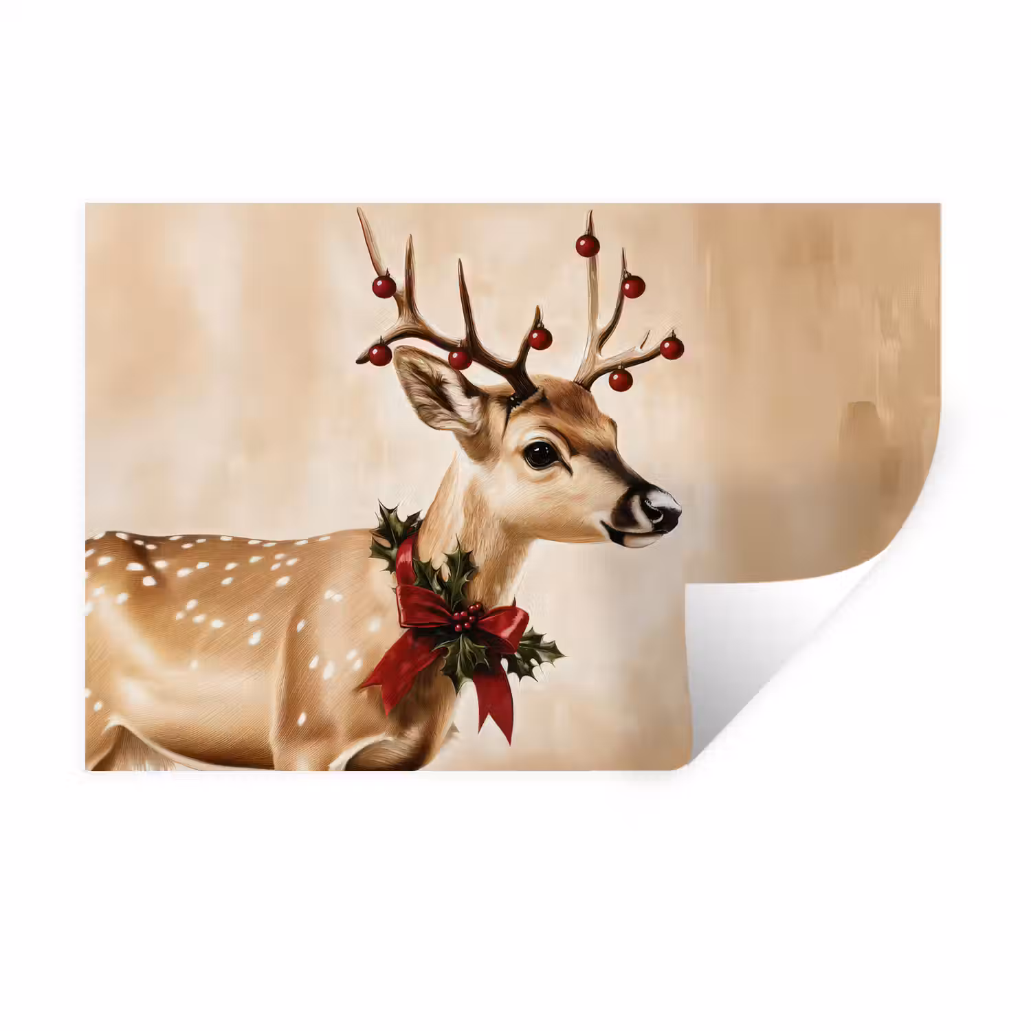 Gewei - Kerst - Rendier - Rood Muursticker klein -3d