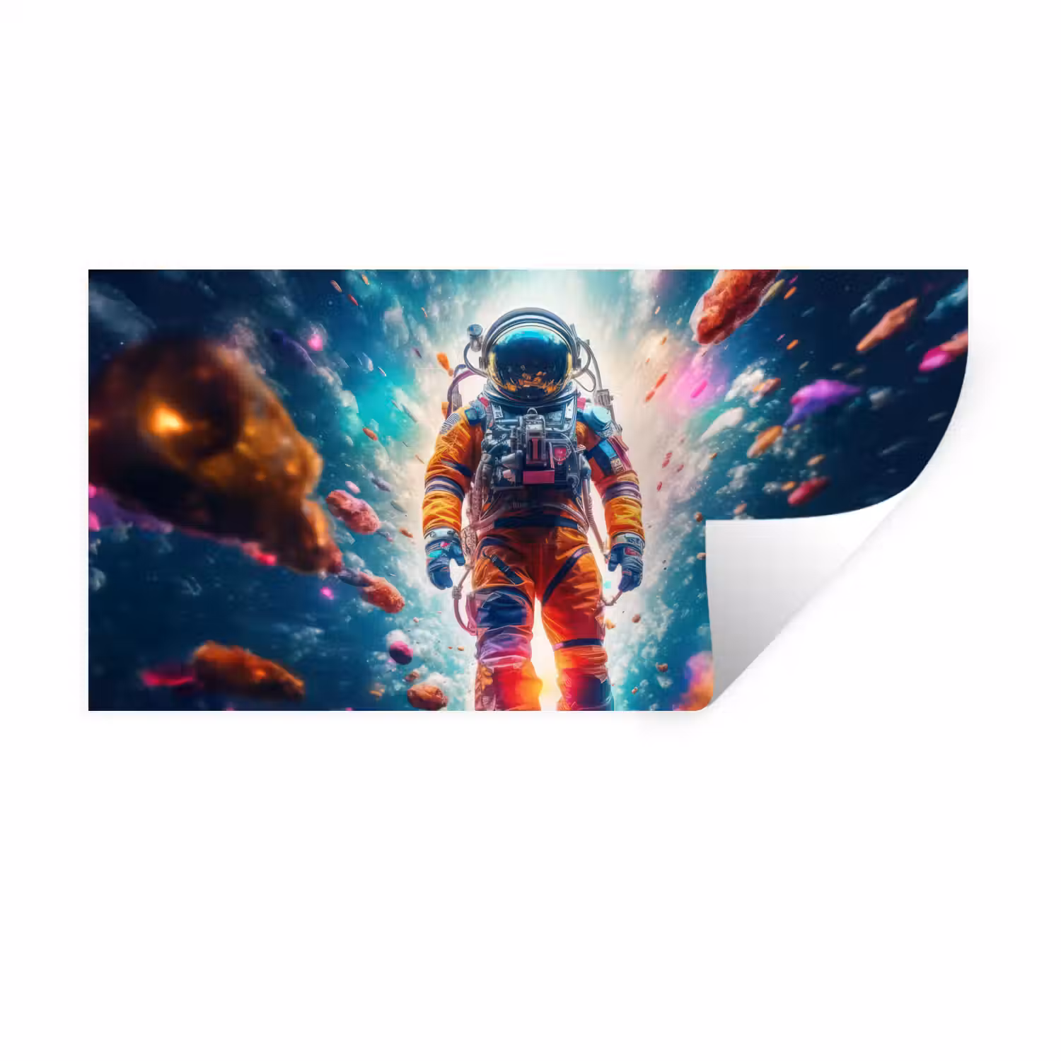 Astronaut - Neon - Meteoriet - Neon Muursticker klein -3d