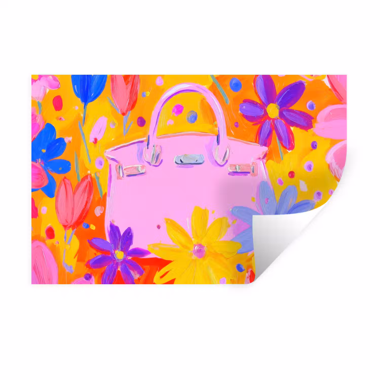 Tas - Roze - Bloemen Muursticker klein -3d