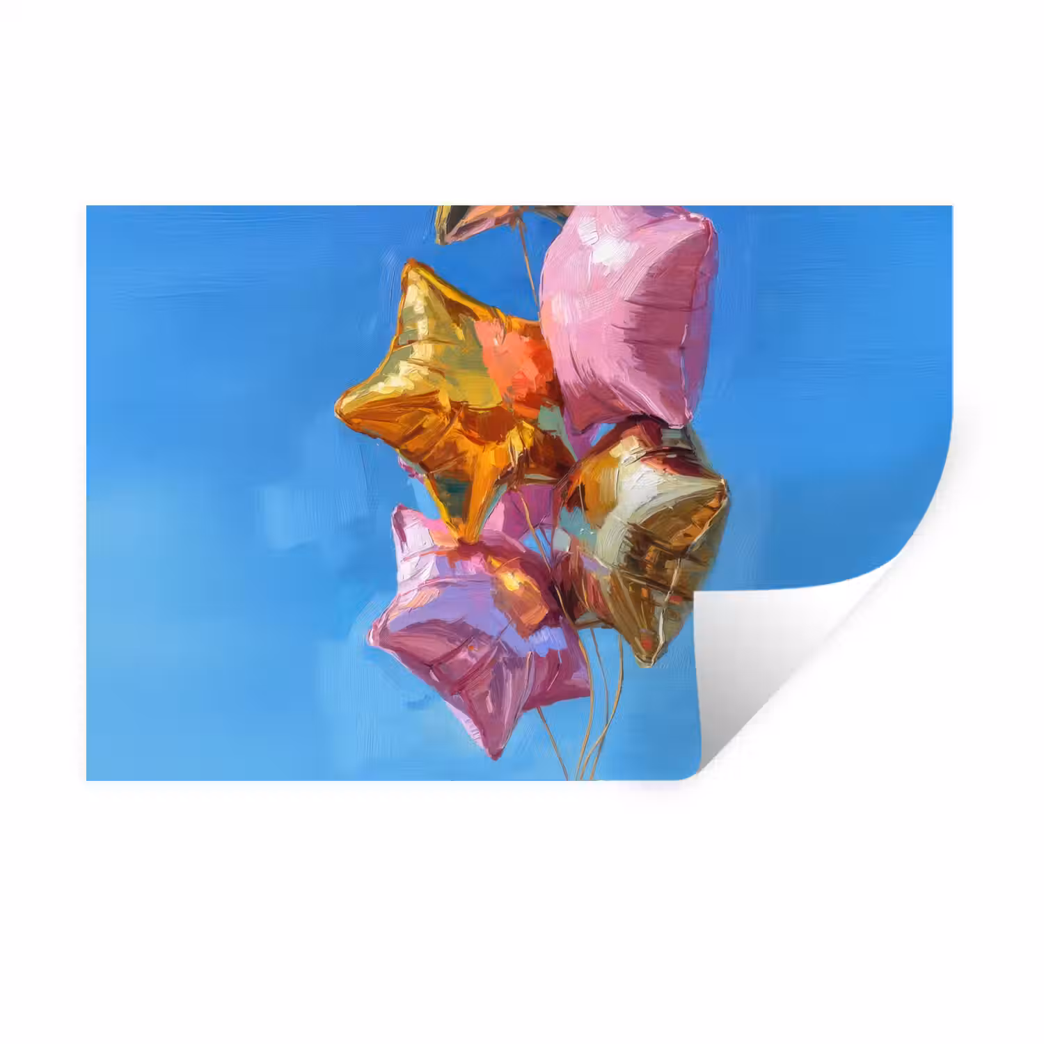 Ballonnen - Goud - Stervorm - Roze Muursticker klein -3d