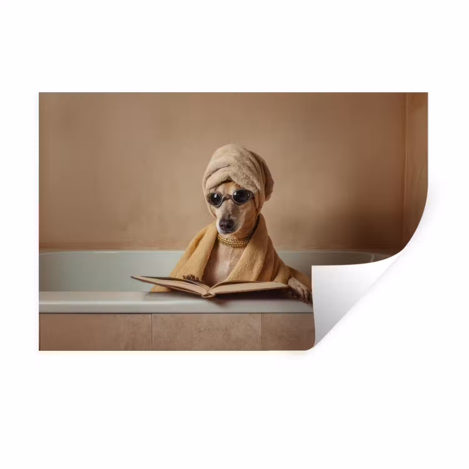 Bad - Hond - Boek - Zonnebril Muursticker klein -3d