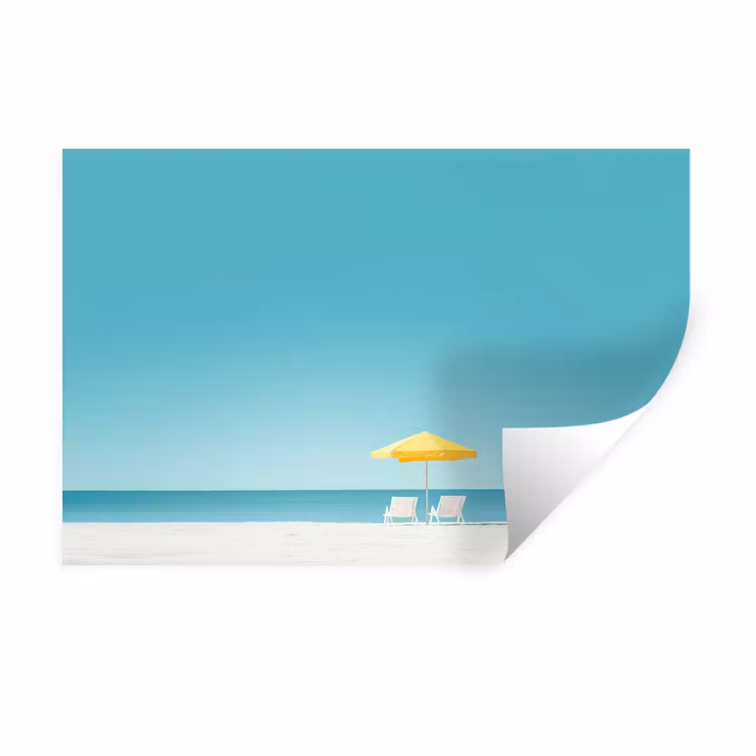 Strand - Blauwe lucht - Geel - Parasol Muursticker klein -3d
