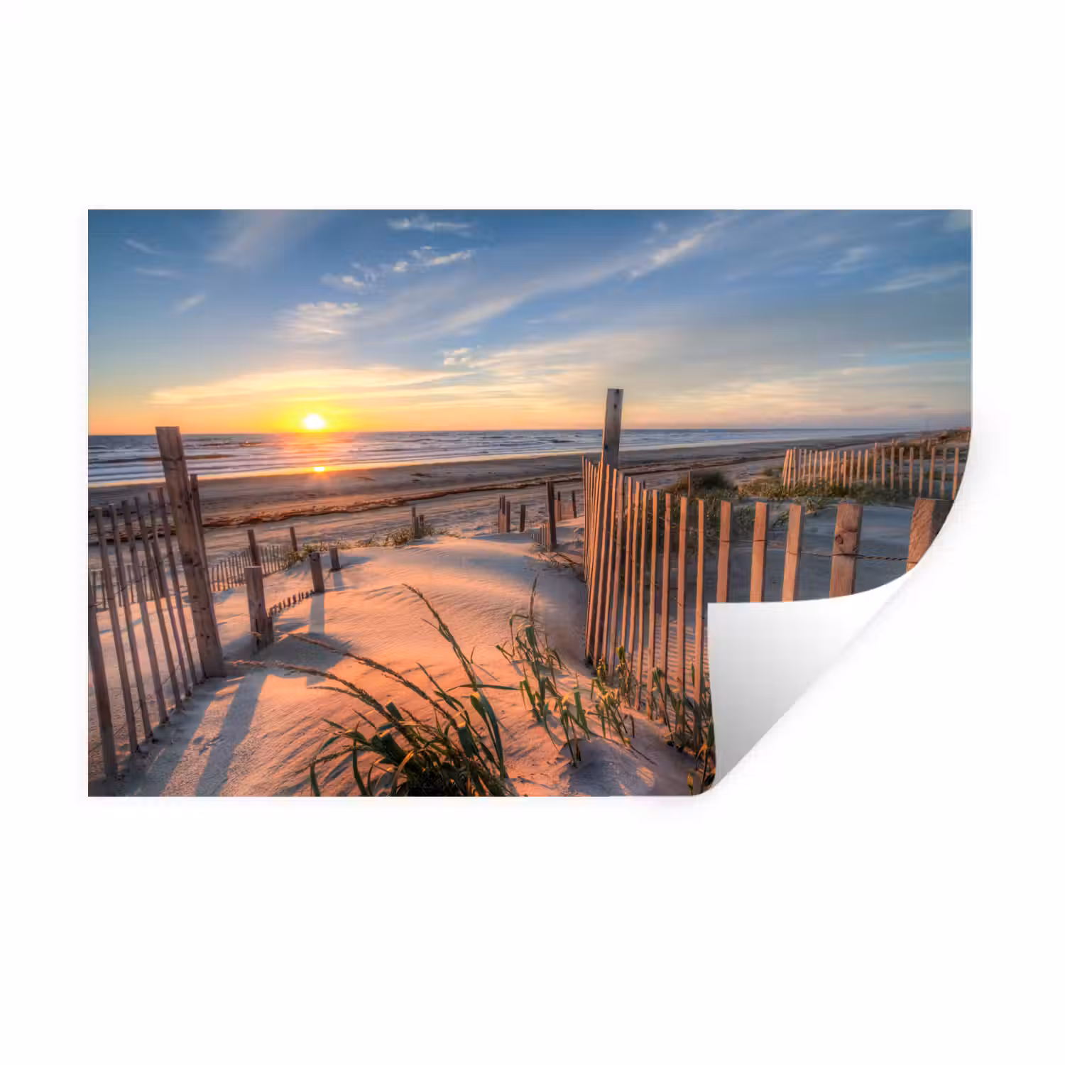 Strand - Zee - Duin - Zonsondergang - Landschap Muursticker klein -3d