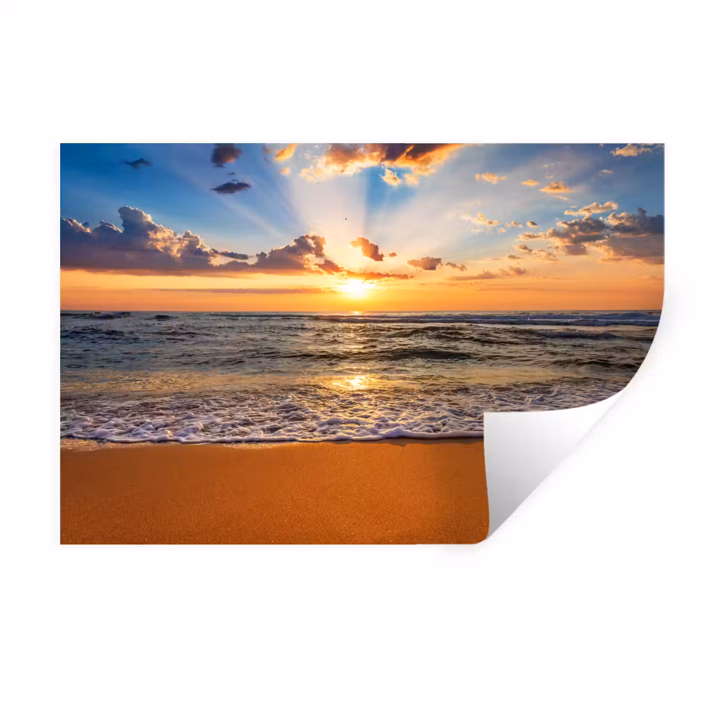 Strand - Zonsondergang - Zee - Wolken - Horizon Muursticker klein -3d