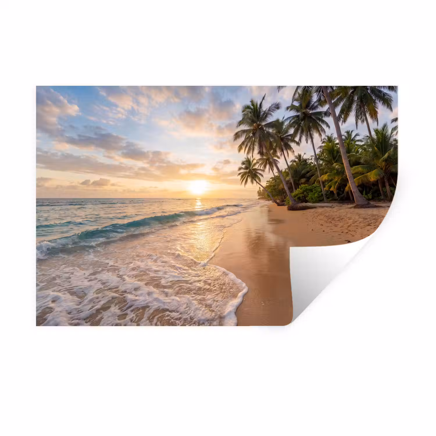 Strand - Zonsondergang - Tropisch - Natuur - Goud Muursticker klein -3d