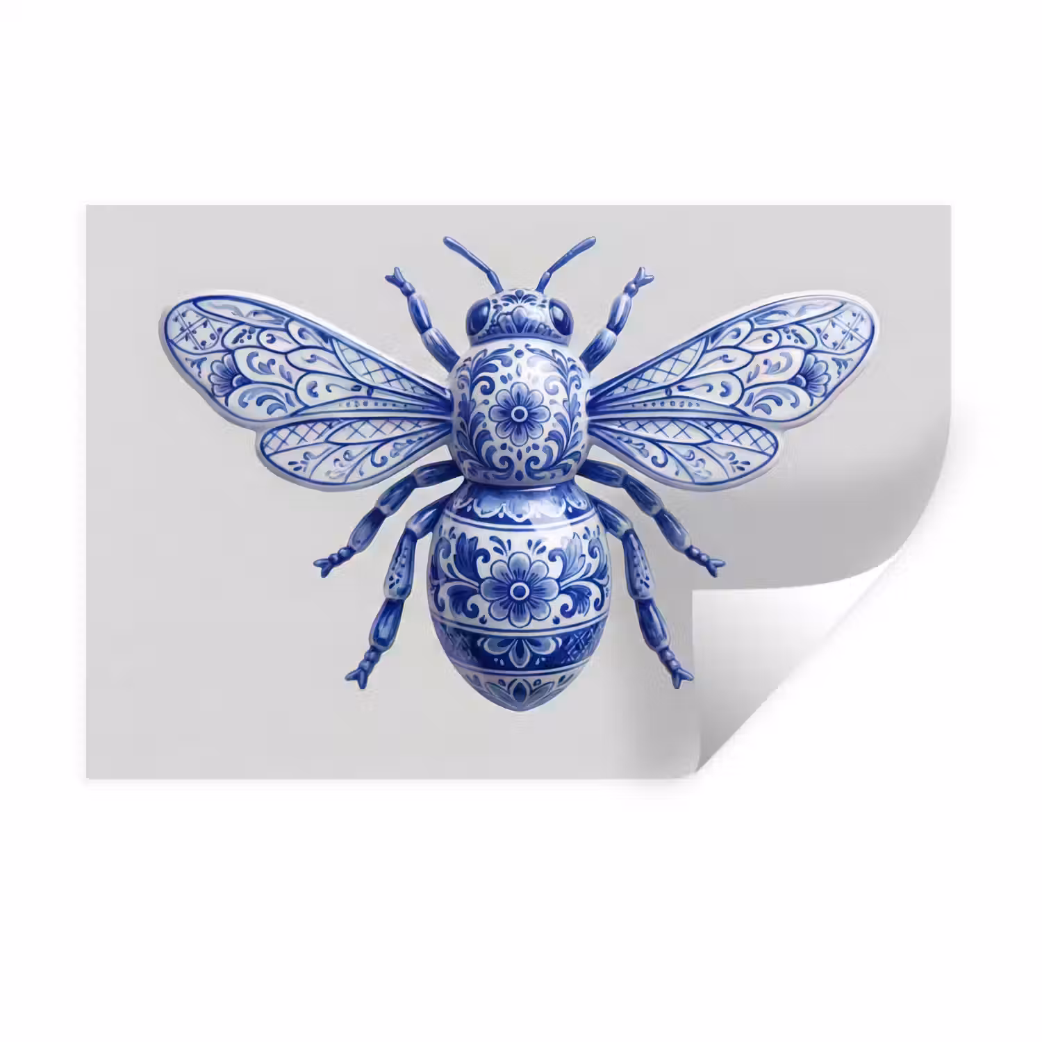 Bij - Modern - Delfts - Blauw Muursticker klein -3d