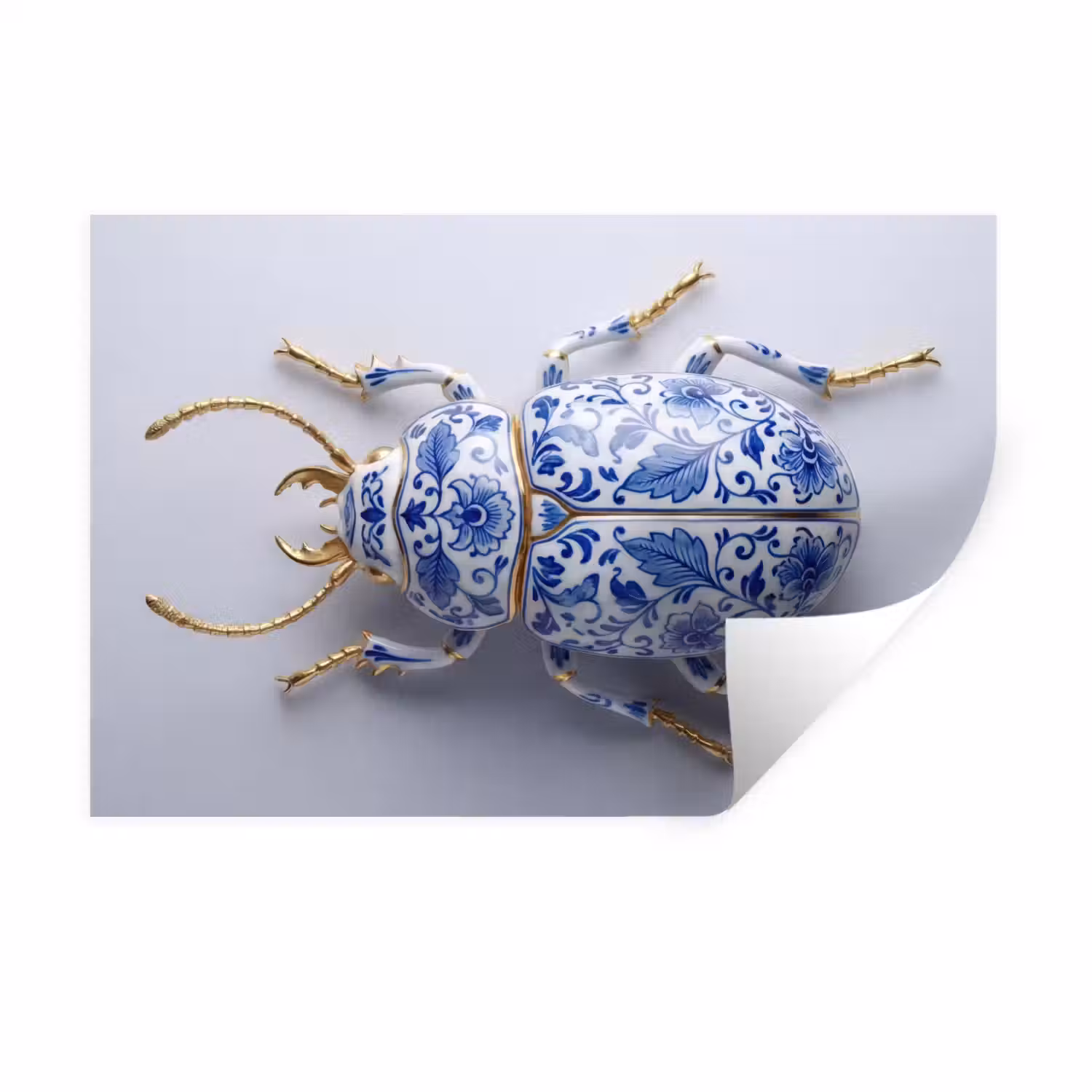 Kever - Delfts - Blauw - Goud Muursticker klein -3d