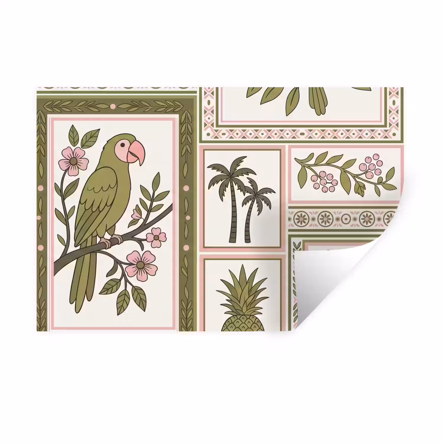 Vogel - Tropisch - Patroon - Decoratief - Groen Muursticker klein -3d