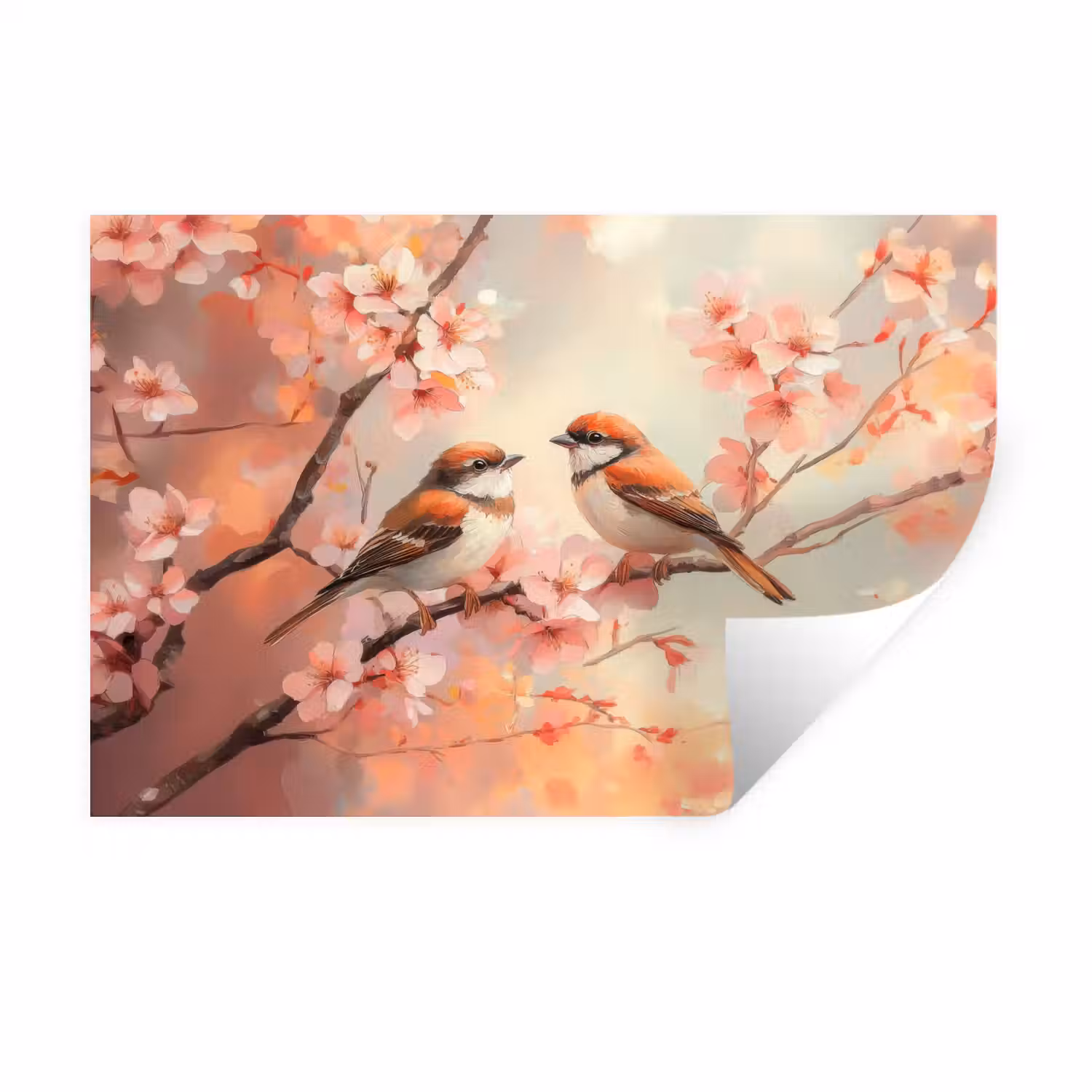 Vogels - Romantic - Bloesemtak Muursticker klein -3d