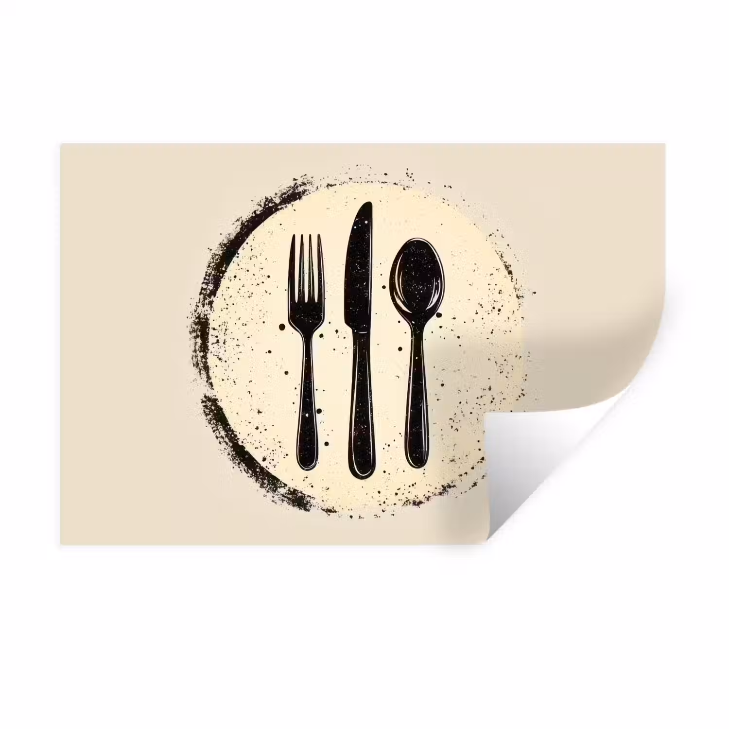 Zwart - Bestek - Rondje Muursticker klein -3d