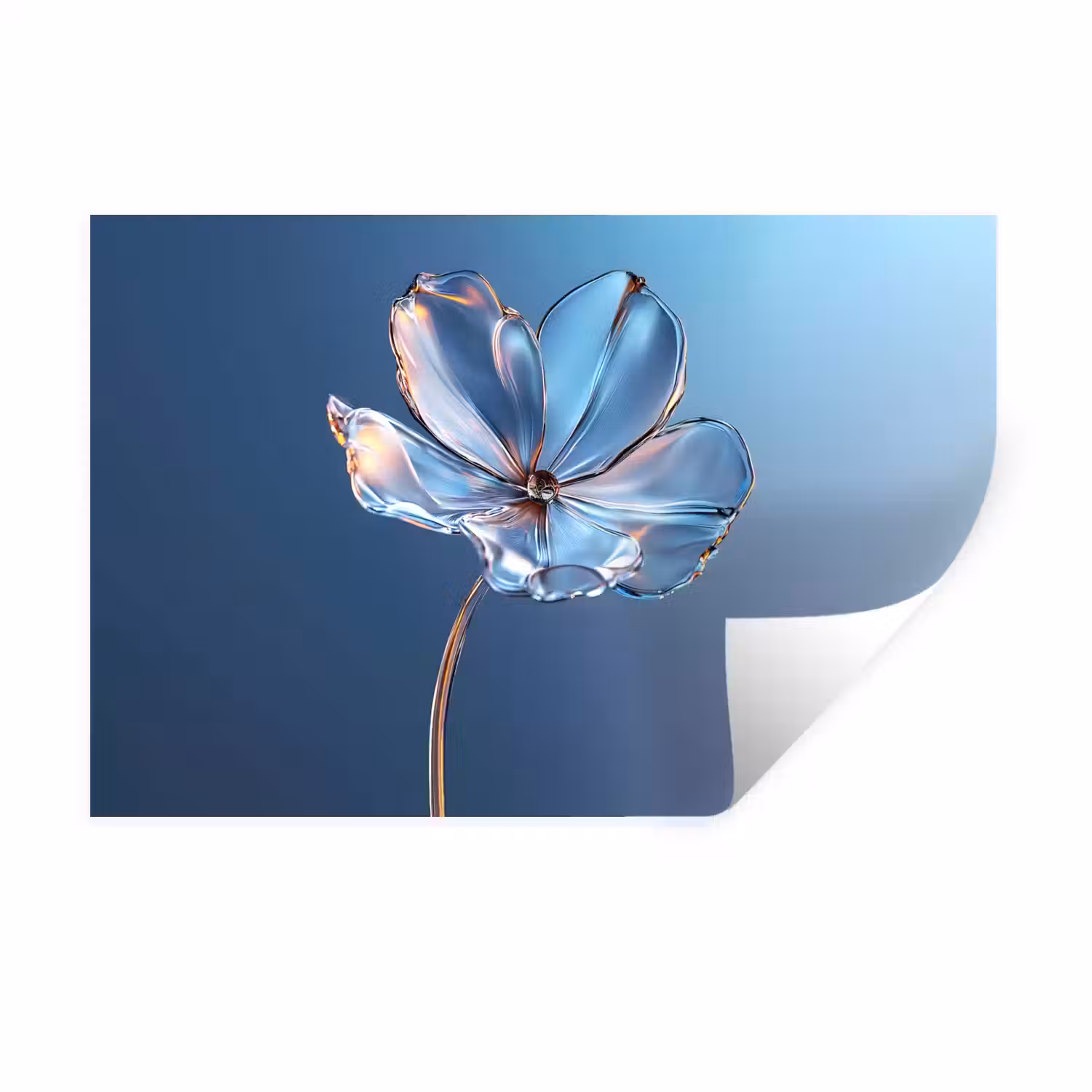 Blauw - Bloem - Glazen - Sierlijk Muursticker klein -3d