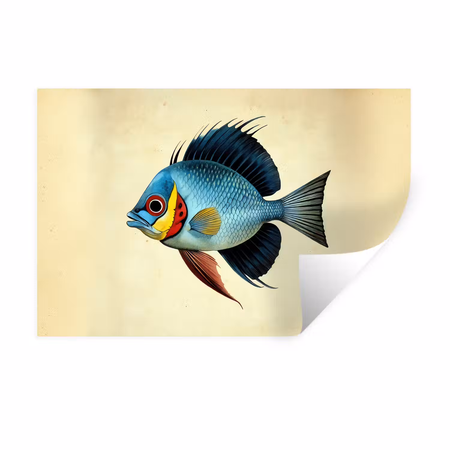 Blauw - Kieuwen - Vis - Illustratie Muursticker klein -3d