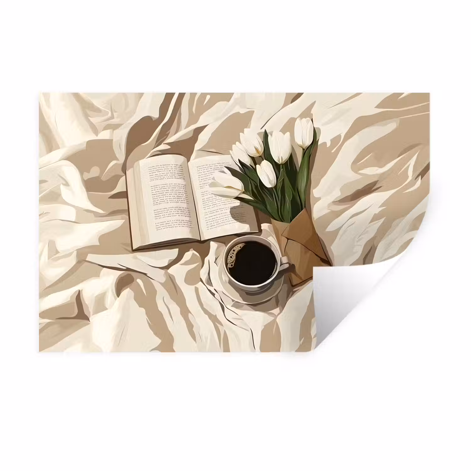 Boek - Illustratie - Tulpen - Koffie Muursticker klein -3d