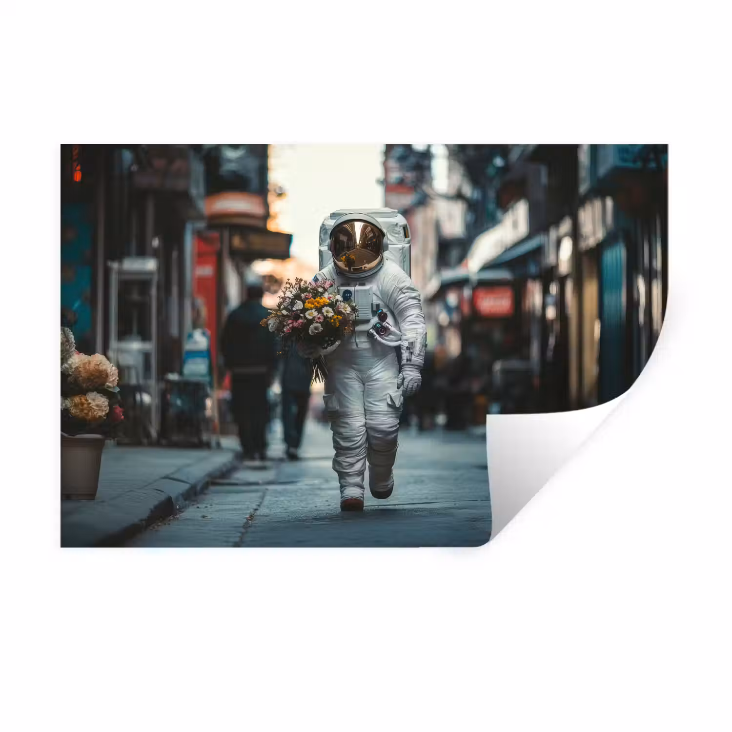 Boeket - Bloemen - Kleurrijk - Astronaut Muursticker klein -3d
