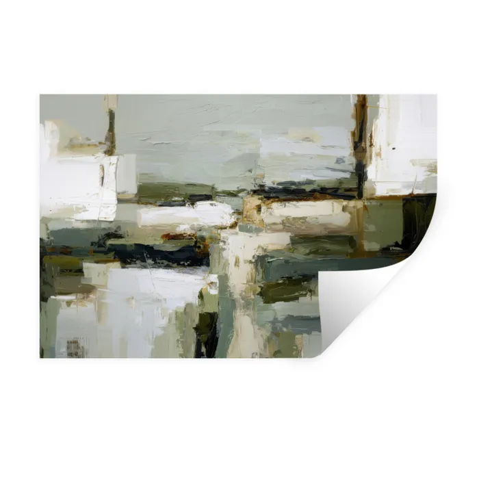 Penseelstreken - Groen - Abstract - Japandi Muursticker klein -3d