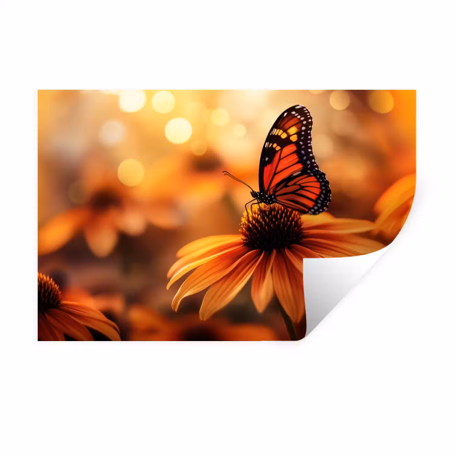 Vlinder - Bloemen - Oranje Muursticker klein -3d