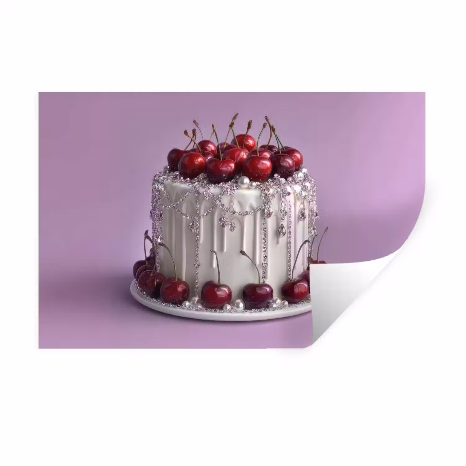 Taart - Kersen - Juwelen - Rood Muursticker klein -3d