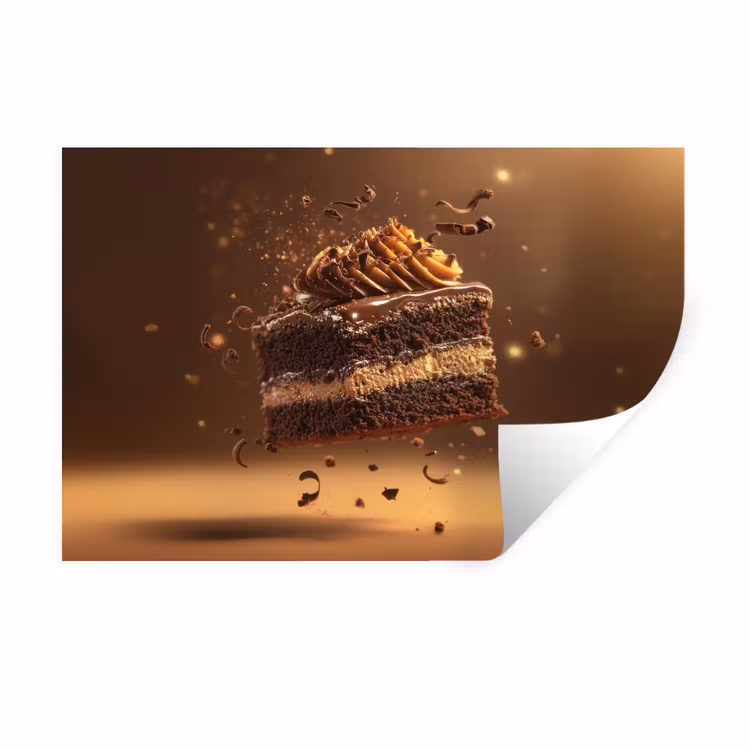 Taart - Chocolade - Eten - Brownie Muursticker klein -3d