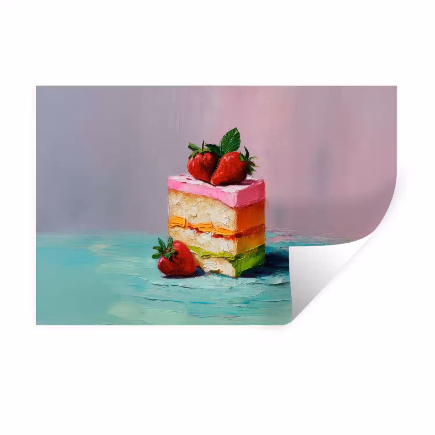 Taartje - Aardbeien - Glazuur - Kleurrijk Muursticker klein -3d
