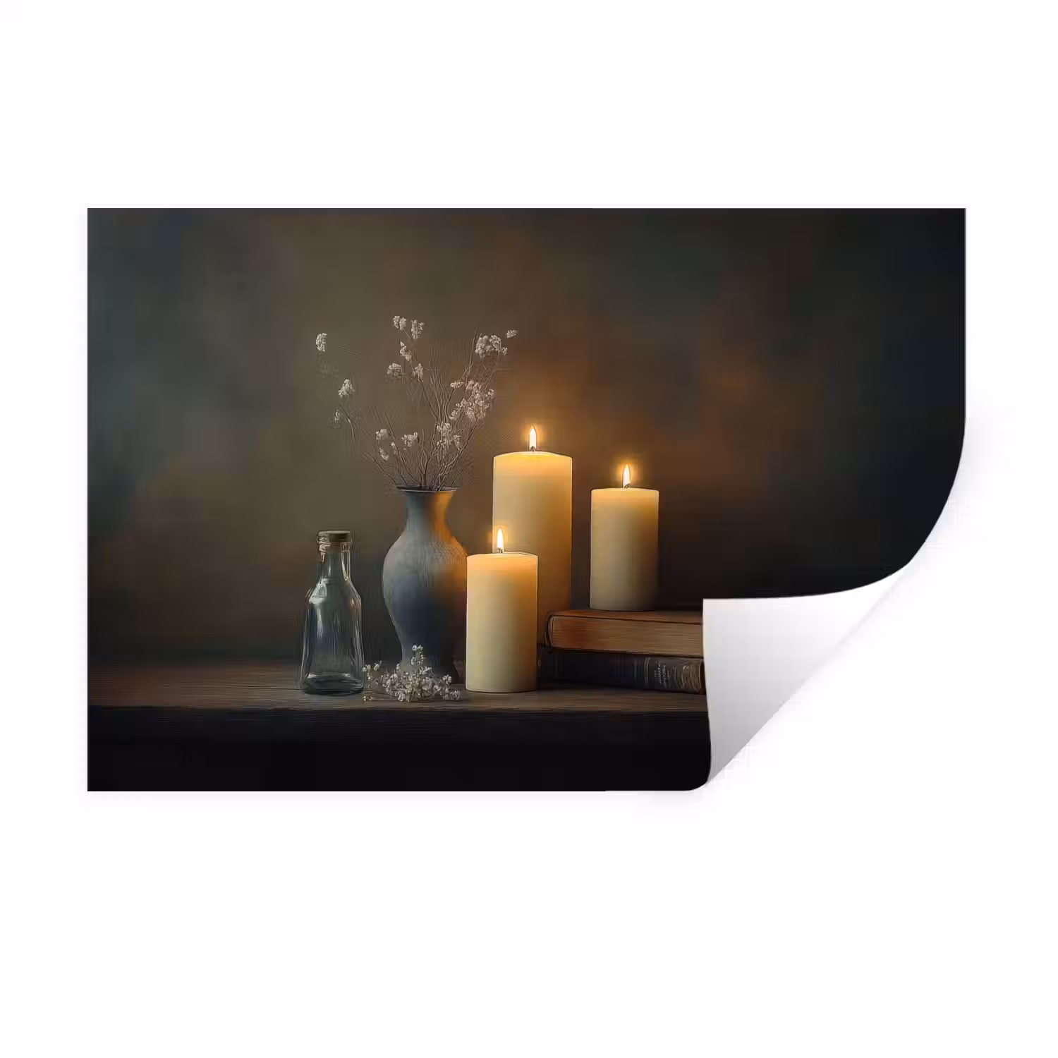 Kaarsen - Stilleven - Rustiek - Boeken Muursticker klein -3d