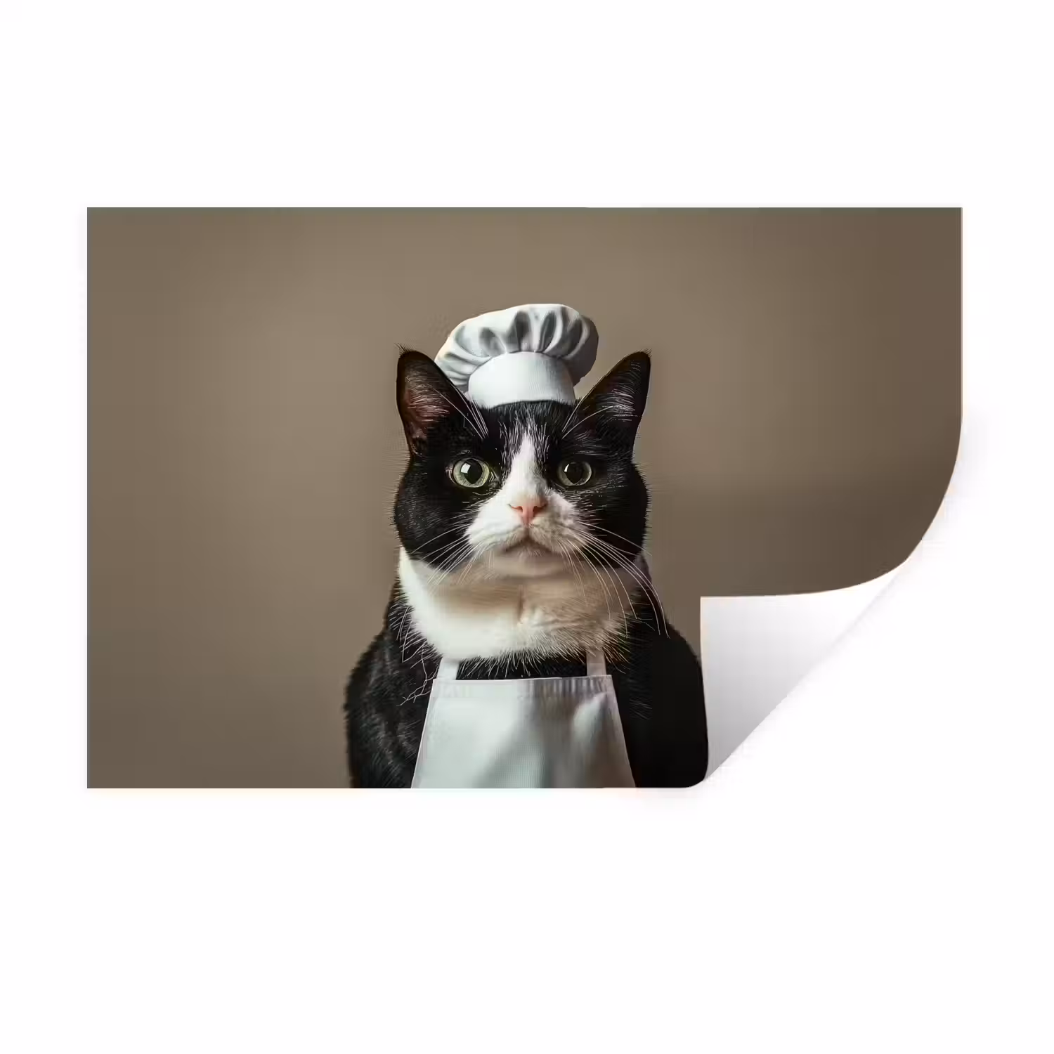 Kat - Kokskleding - Zwart - Wit Muursticker klein -3d