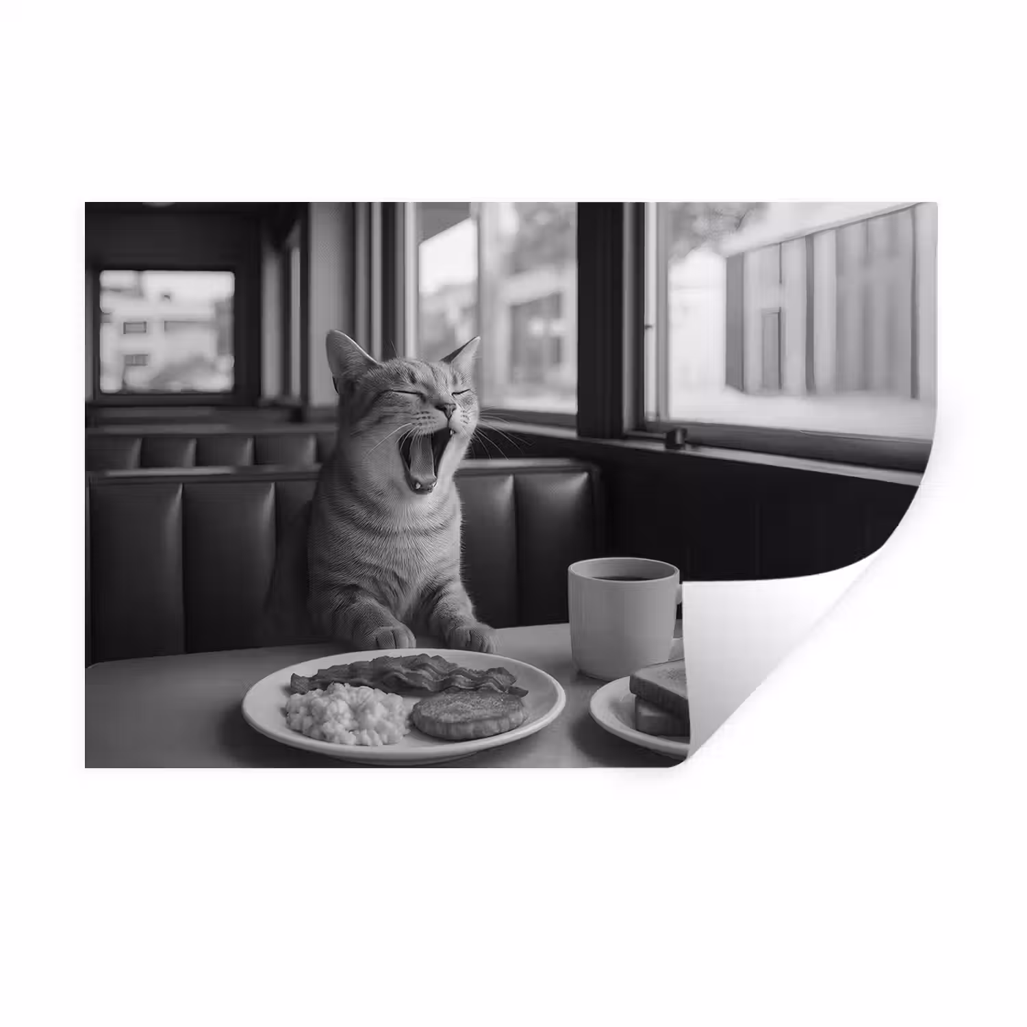 Kat - Koffie - Brood - Zwart Muursticker klein -3d