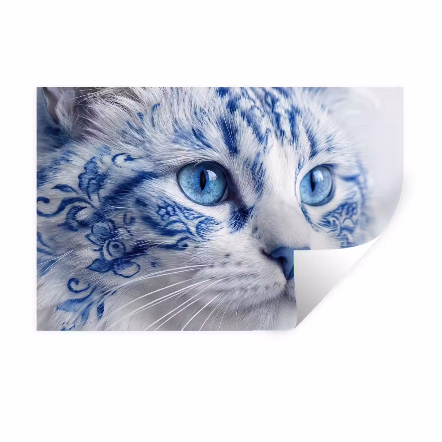 Kat - Patroon - Blauw Muursticker klein -3d