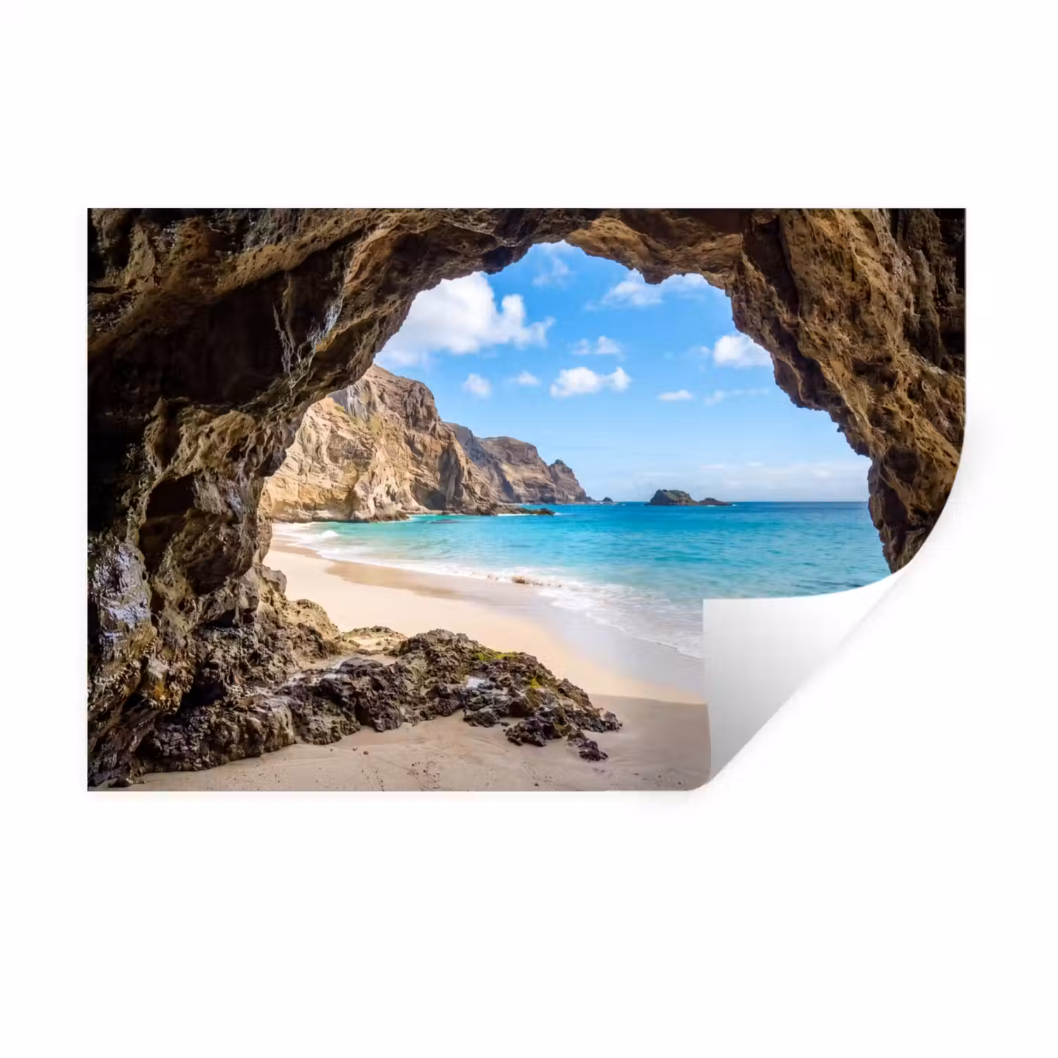 Grot - Strand - Zee - Blauw Muursticker klein -3d