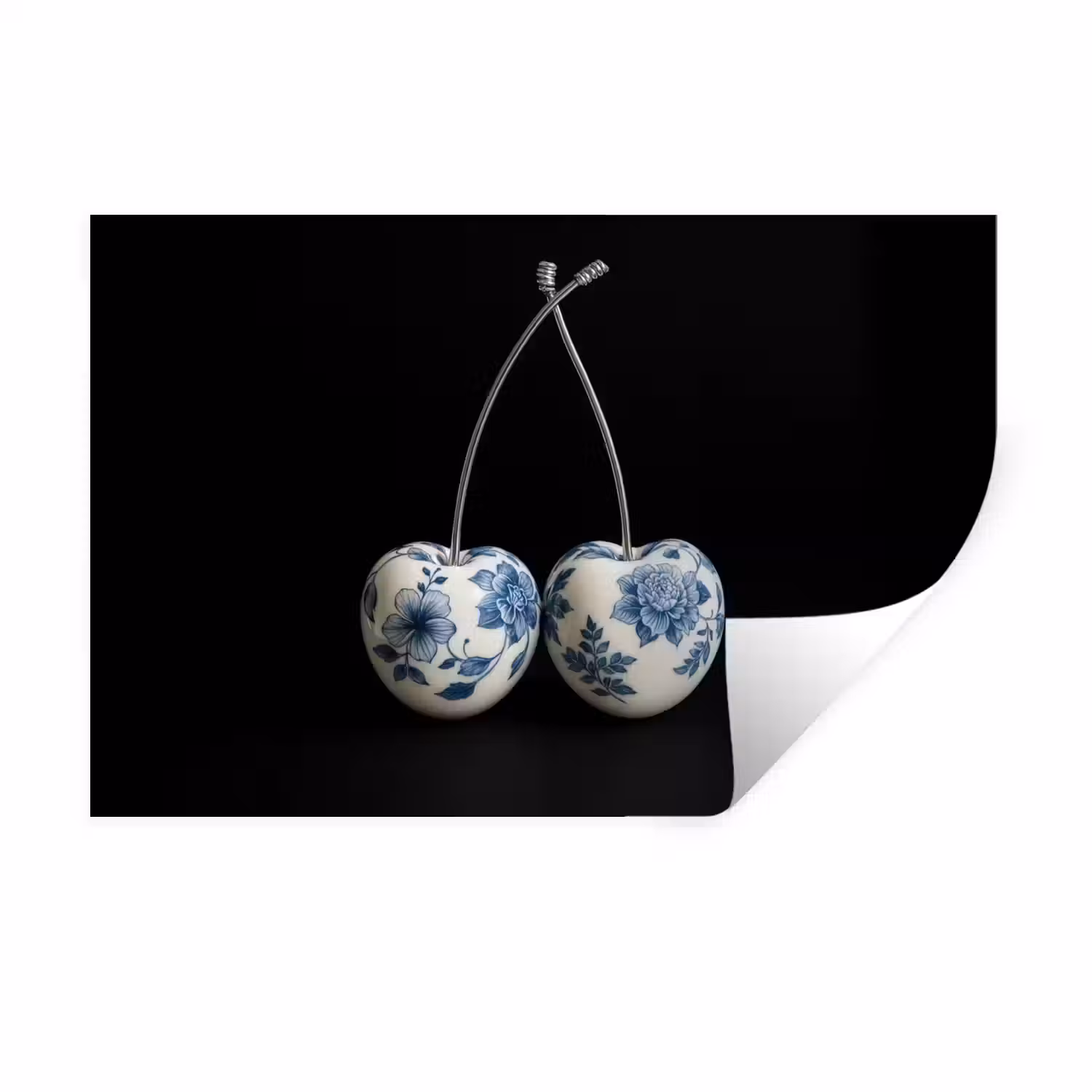 Kersen - Delfts blauw - Fruit Muursticker klein -3d
