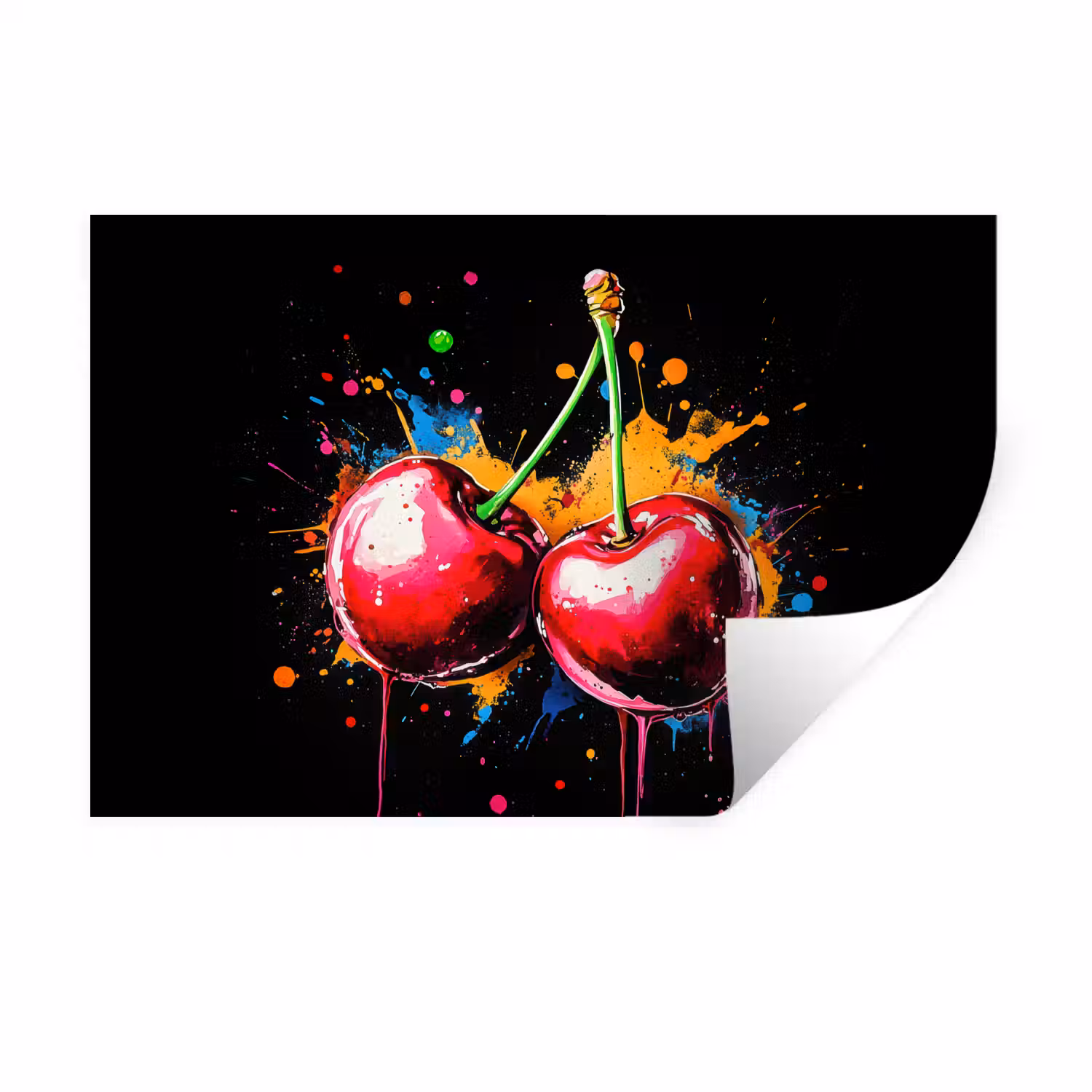 Kersen - Fruit - Graffiti - Verf - Abstract - Modern - Kleurrijk Muursticker klein -3d