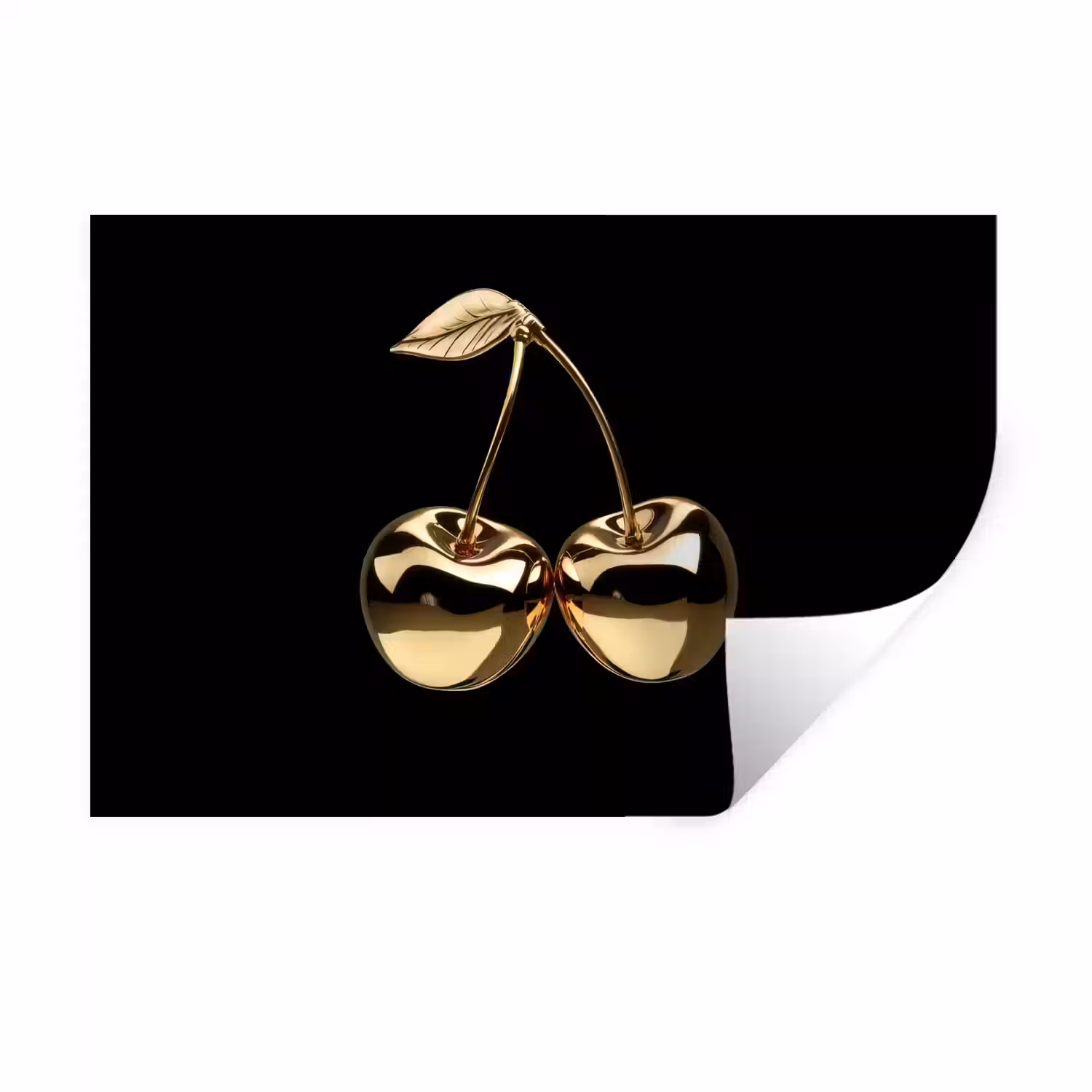 Kersen - Zwart - Goud - Chrome Muursticker klein -3d
