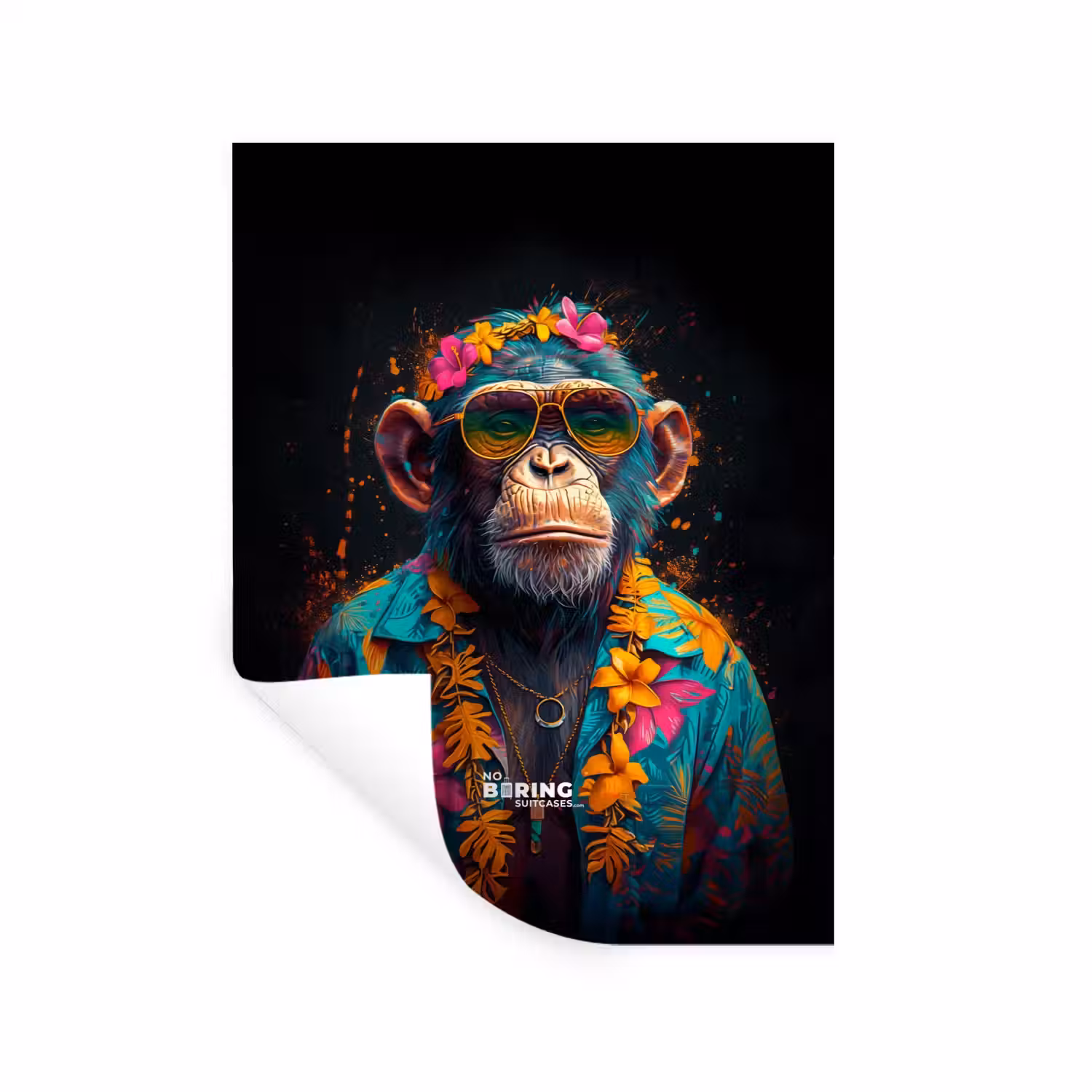 Chimpansee met Hawaii blouse Muursticker klein -3d