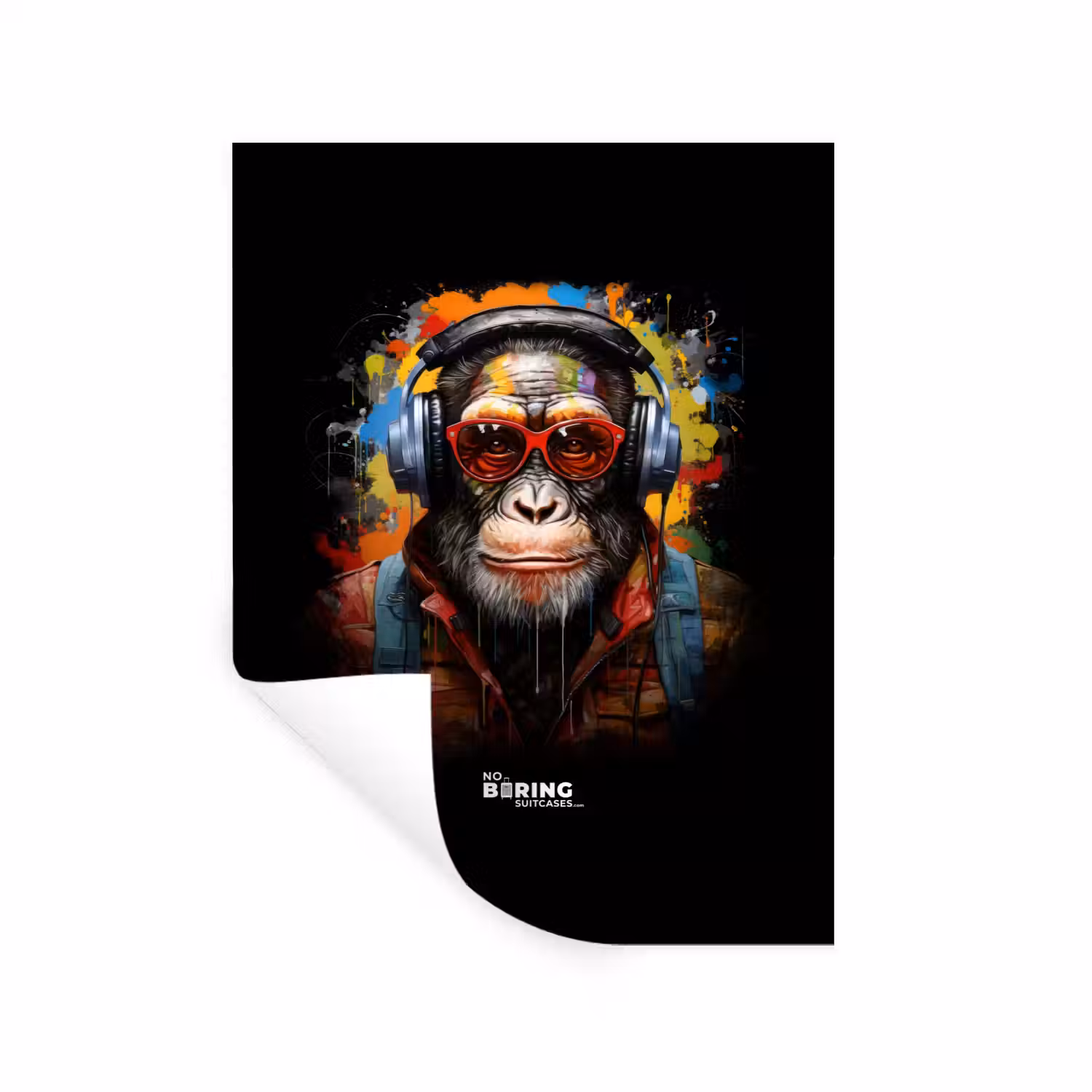 Chimpansee met koptelefoon en graffiti-spray Muursticker klein -3d