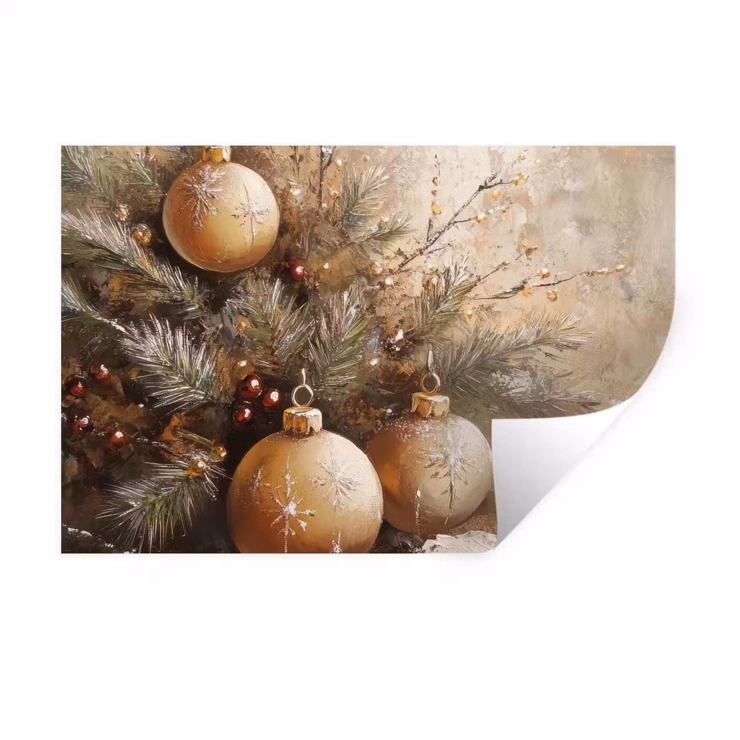 Kerst - Kerstballen - Beige - Goud Muursticker klein -3d