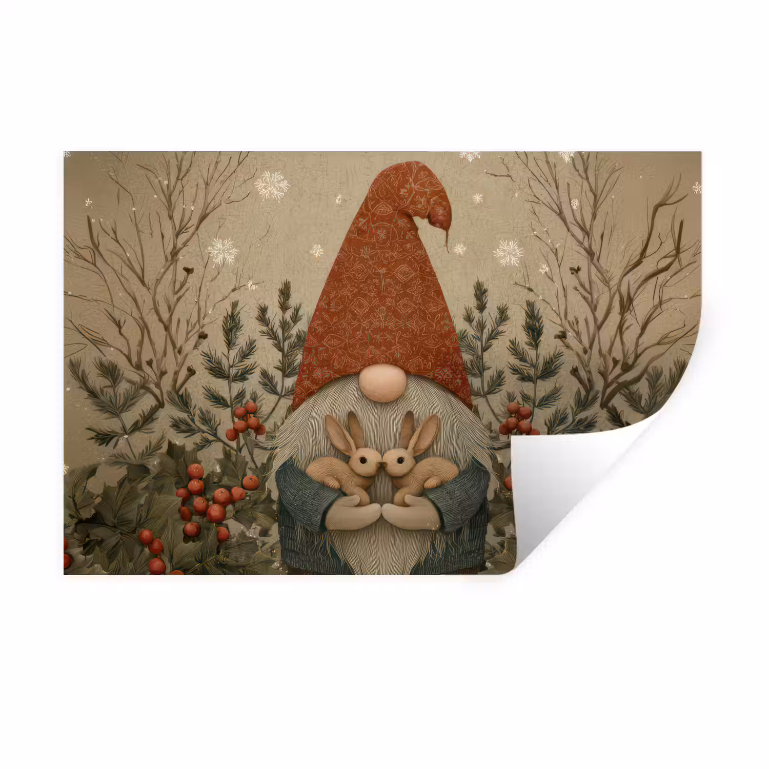 Kerstgnome - Konijntjes - Kleurrijk Muursticker klein -3d