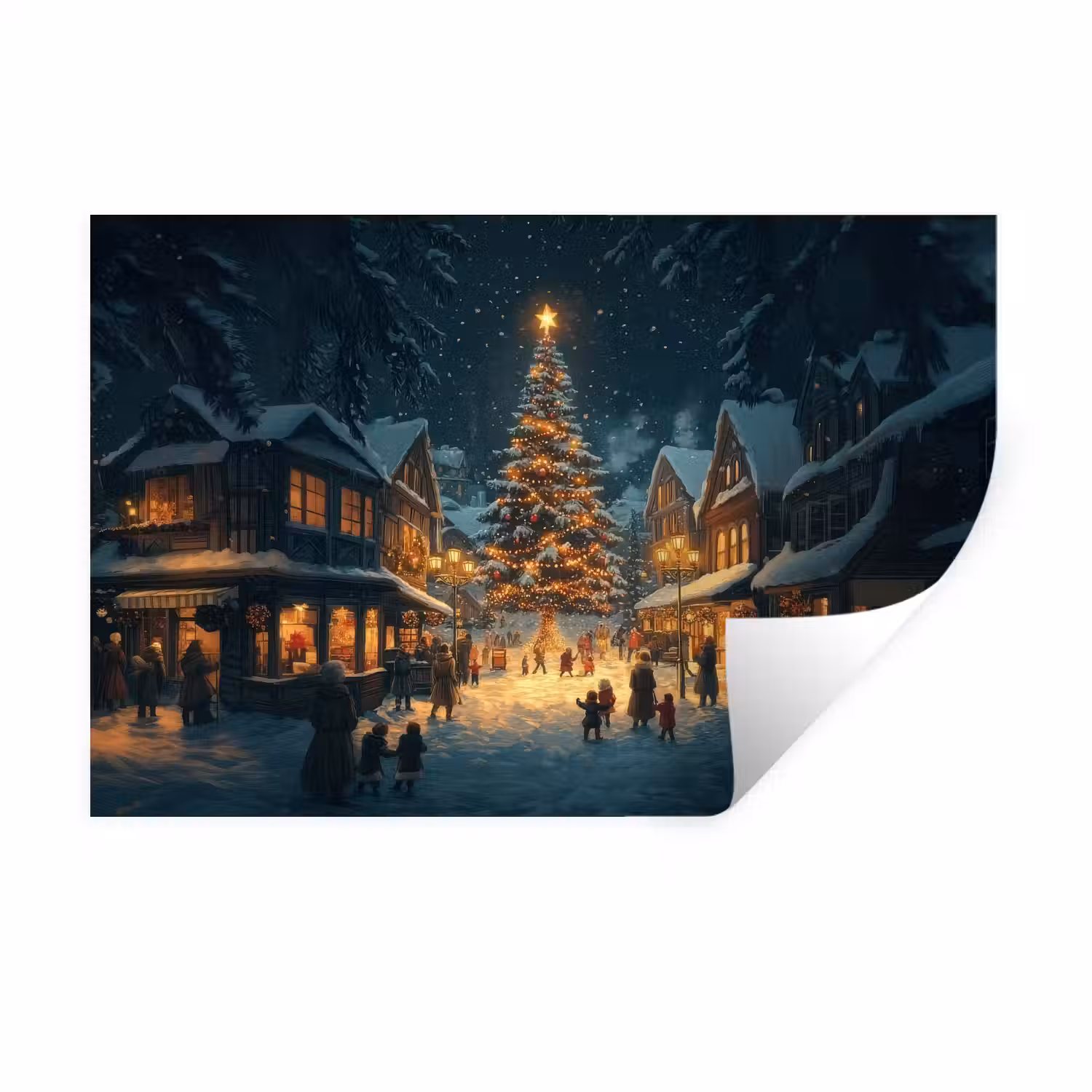 Kerstfeest - Dorp - Donker Muursticker klein -3d