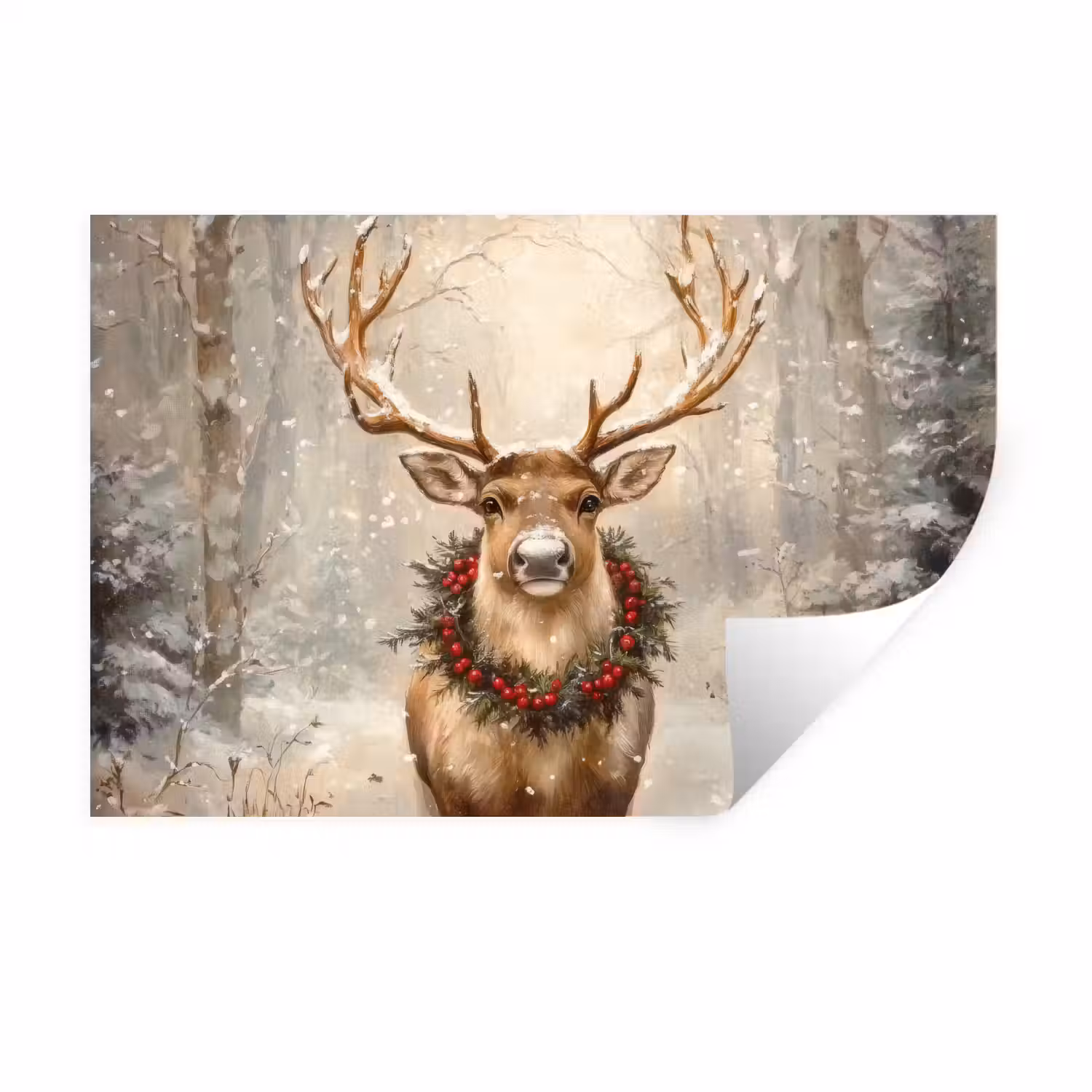 Kerst - Rendier - Winter - Krans Muursticker klein -3d