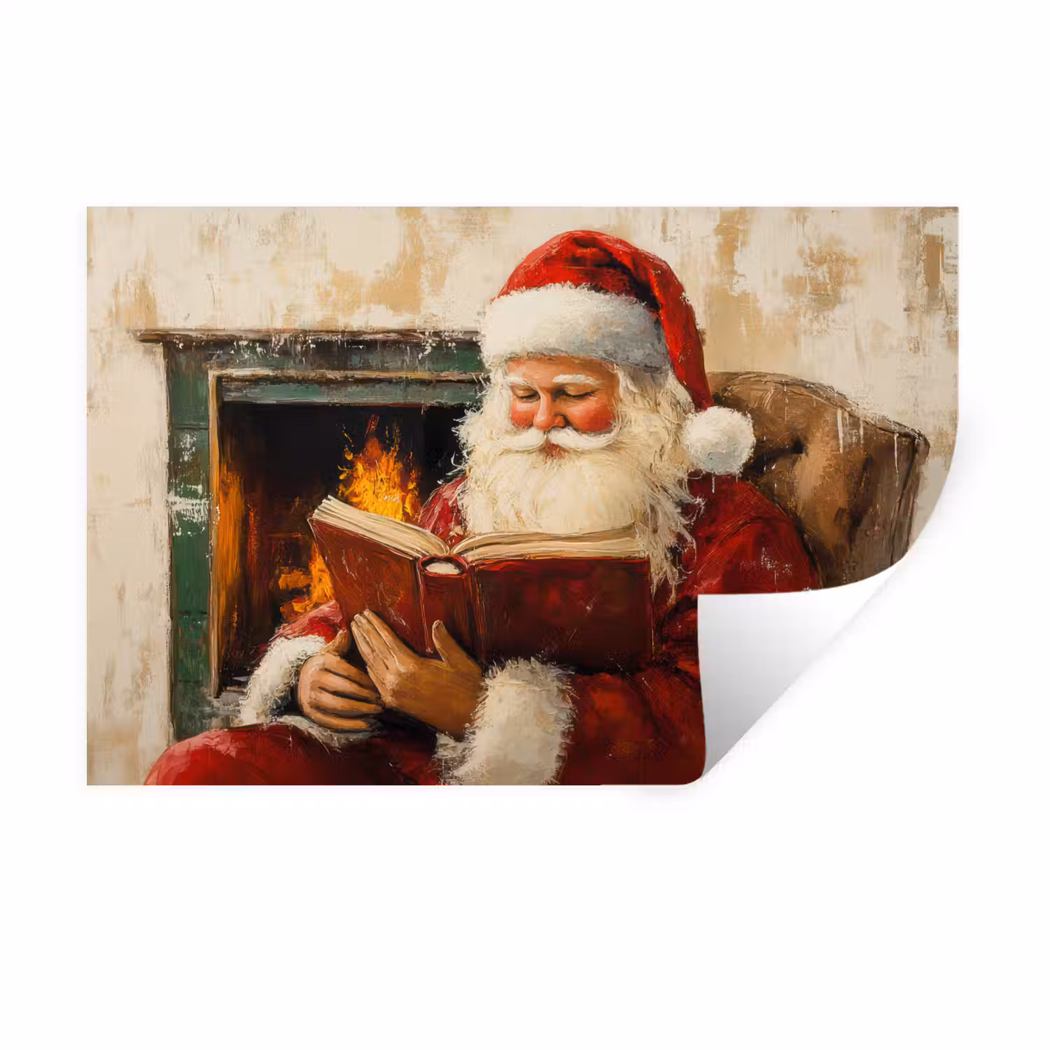 Kerst - Kerstman - Winter - Open Haard Muursticker klein -3d