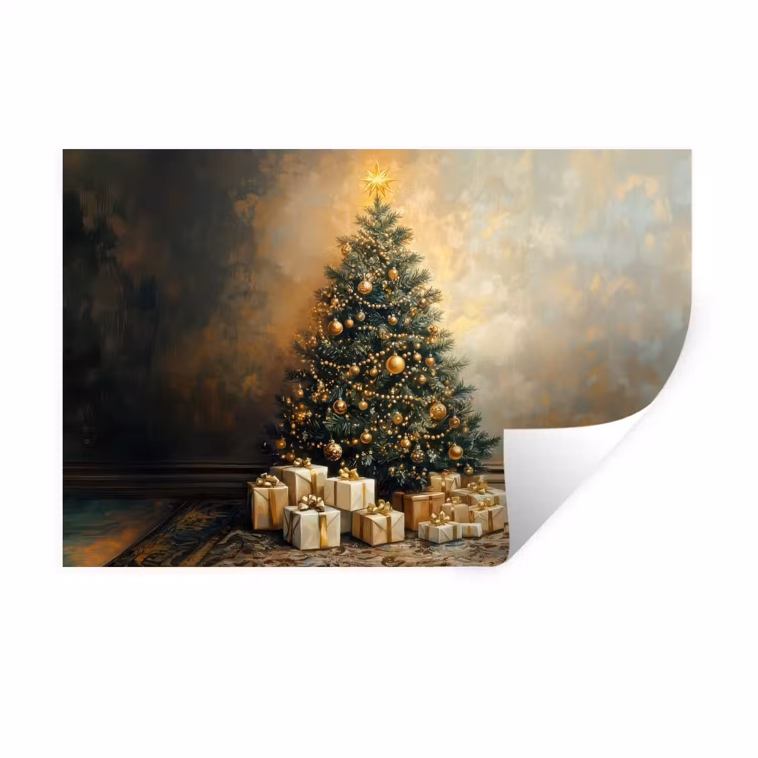 Kerstboom - Cadeaus - Goud Muursticker klein -3d