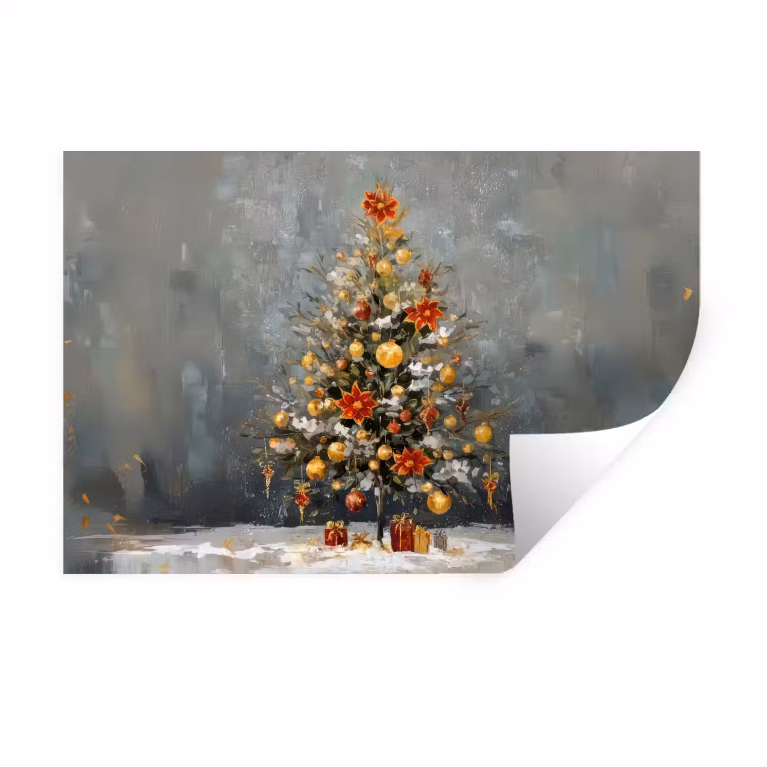 Kerstboom - Cadeaus - Rood - Goud Muursticker klein -3d