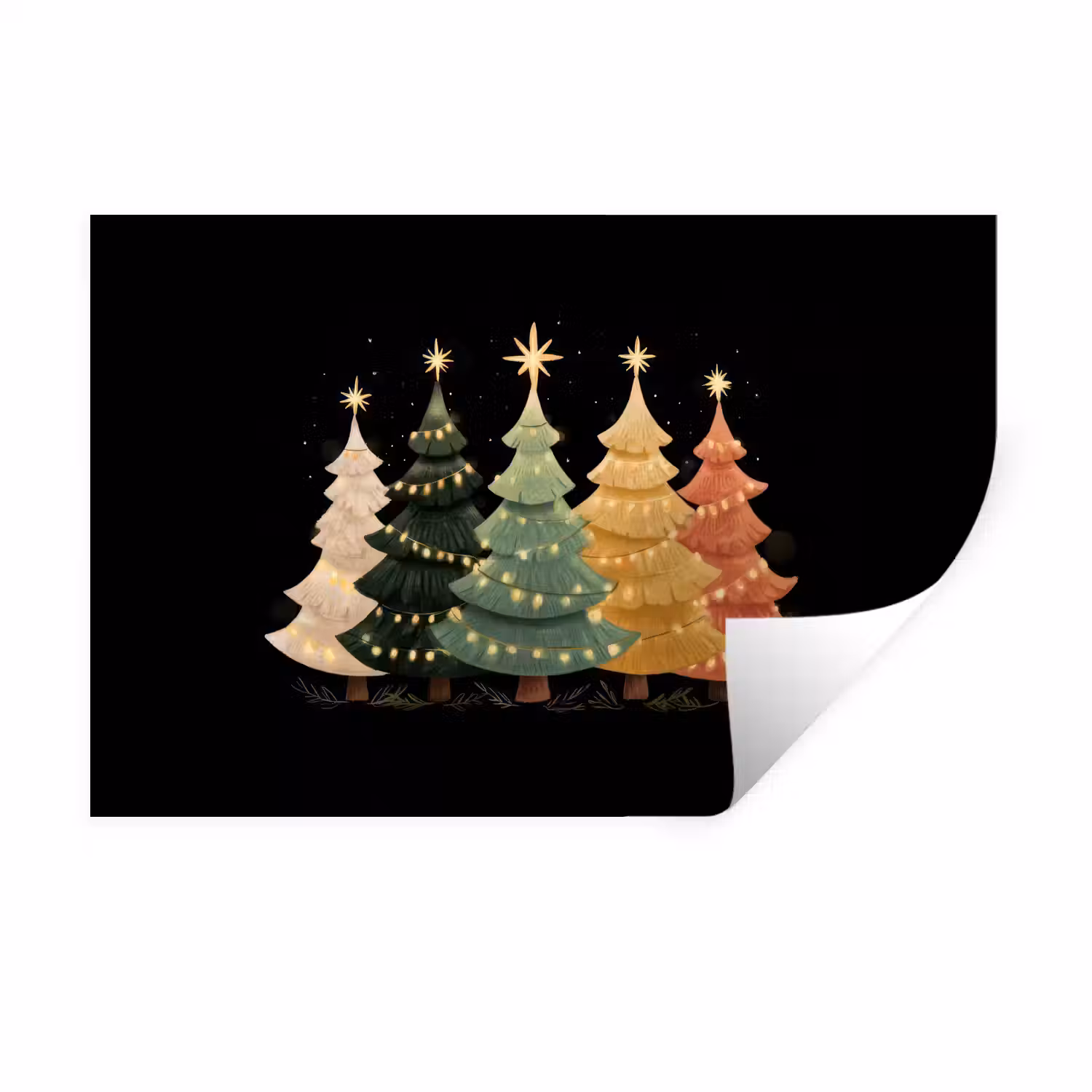 Kerstbomen - Kleurrijk - Lichtjes - Ster Muursticker klein -3d