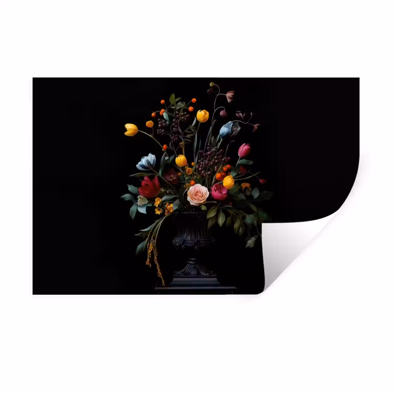 Klassiek - Vaas - Boeket - Bloemen Muursticker klein -3d