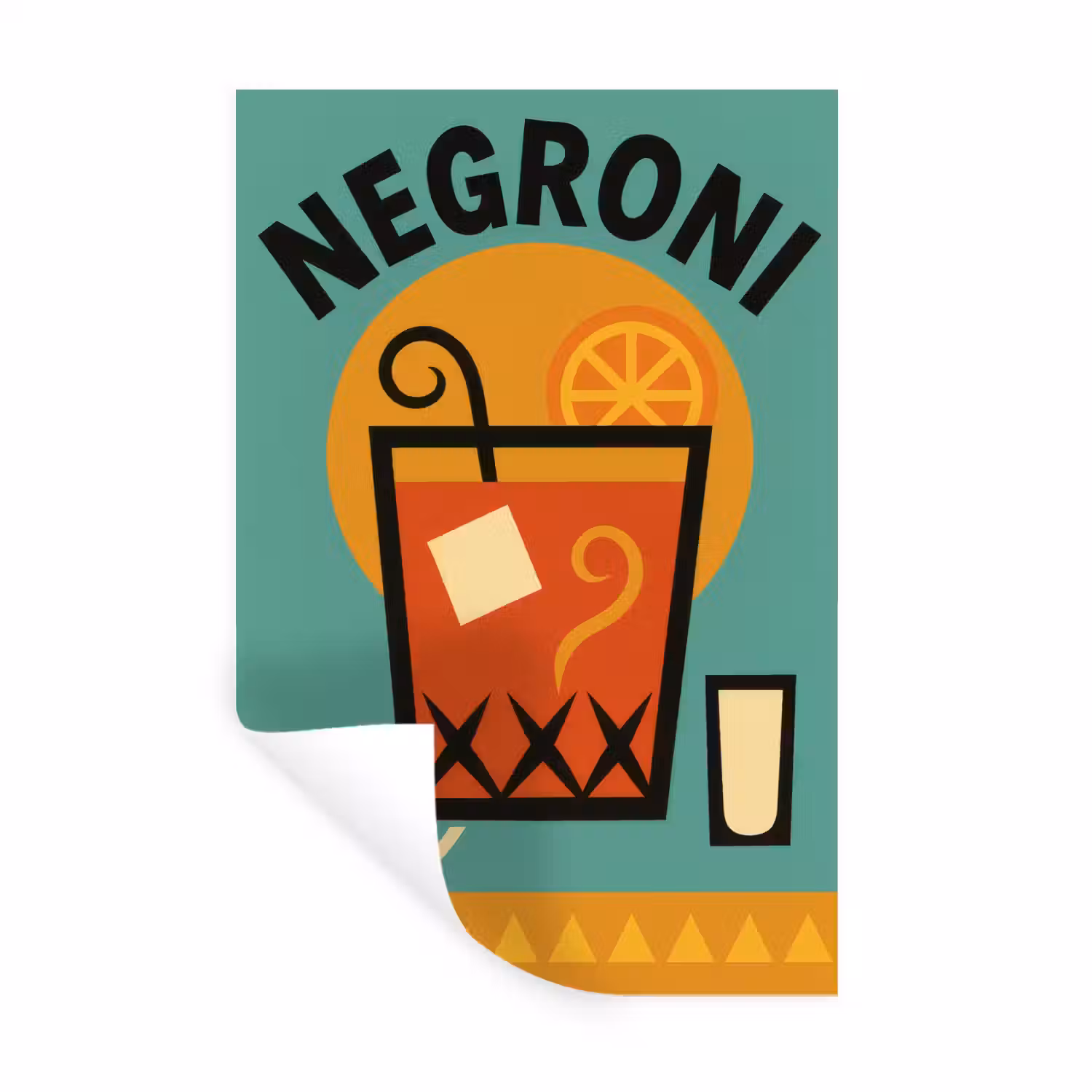 Cocktail - Negroni - Art - Sinaasappel Muursticker klein -3d