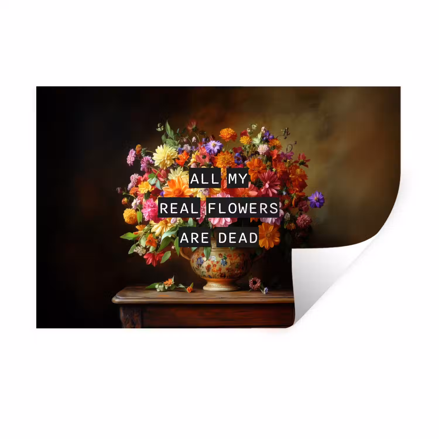 Kleur - Bloemen - Vintage - Bloemenvaas Muursticker klein -3d